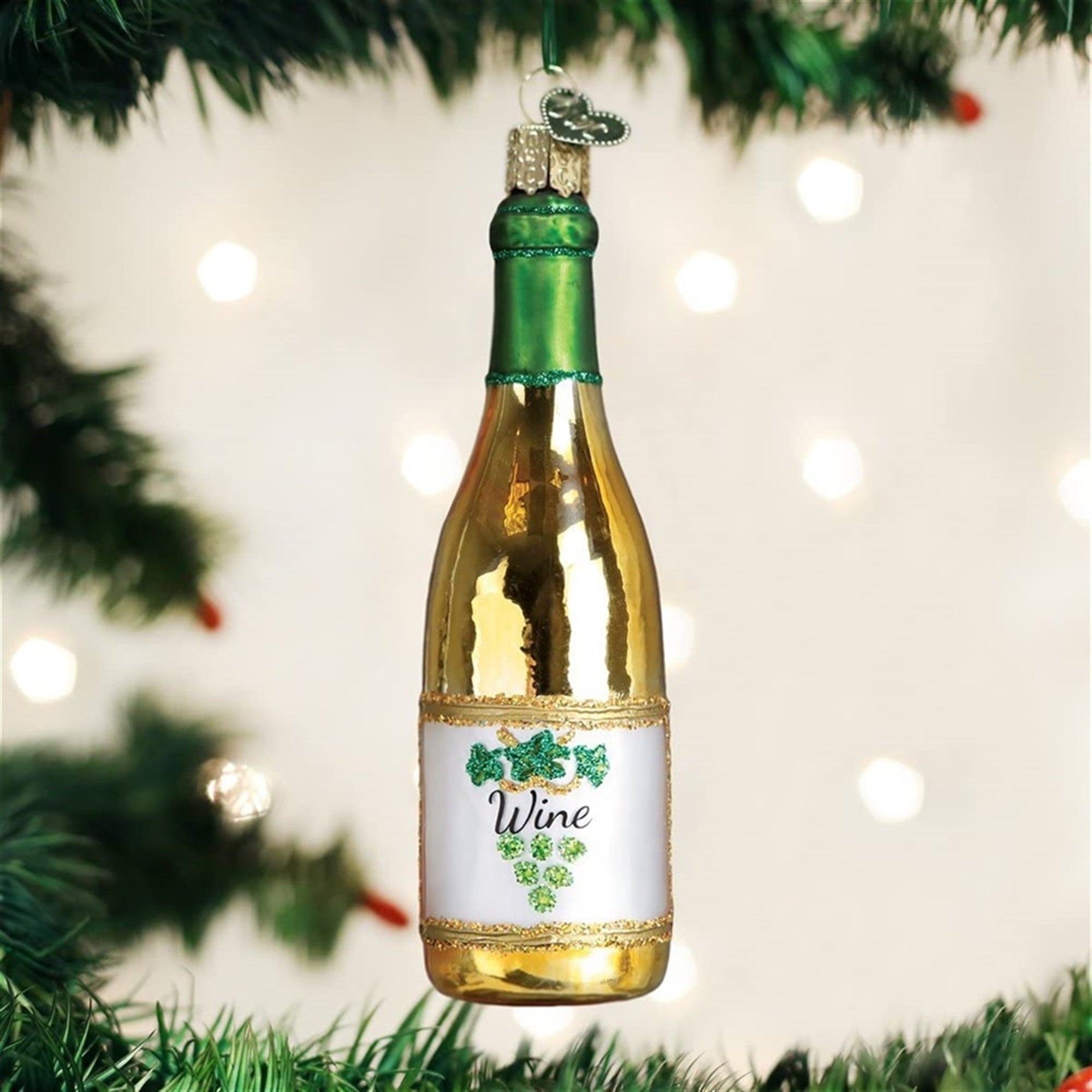 Old World Christmas Blown Glass Ornament for Christmas Tree, White Wine Bottle