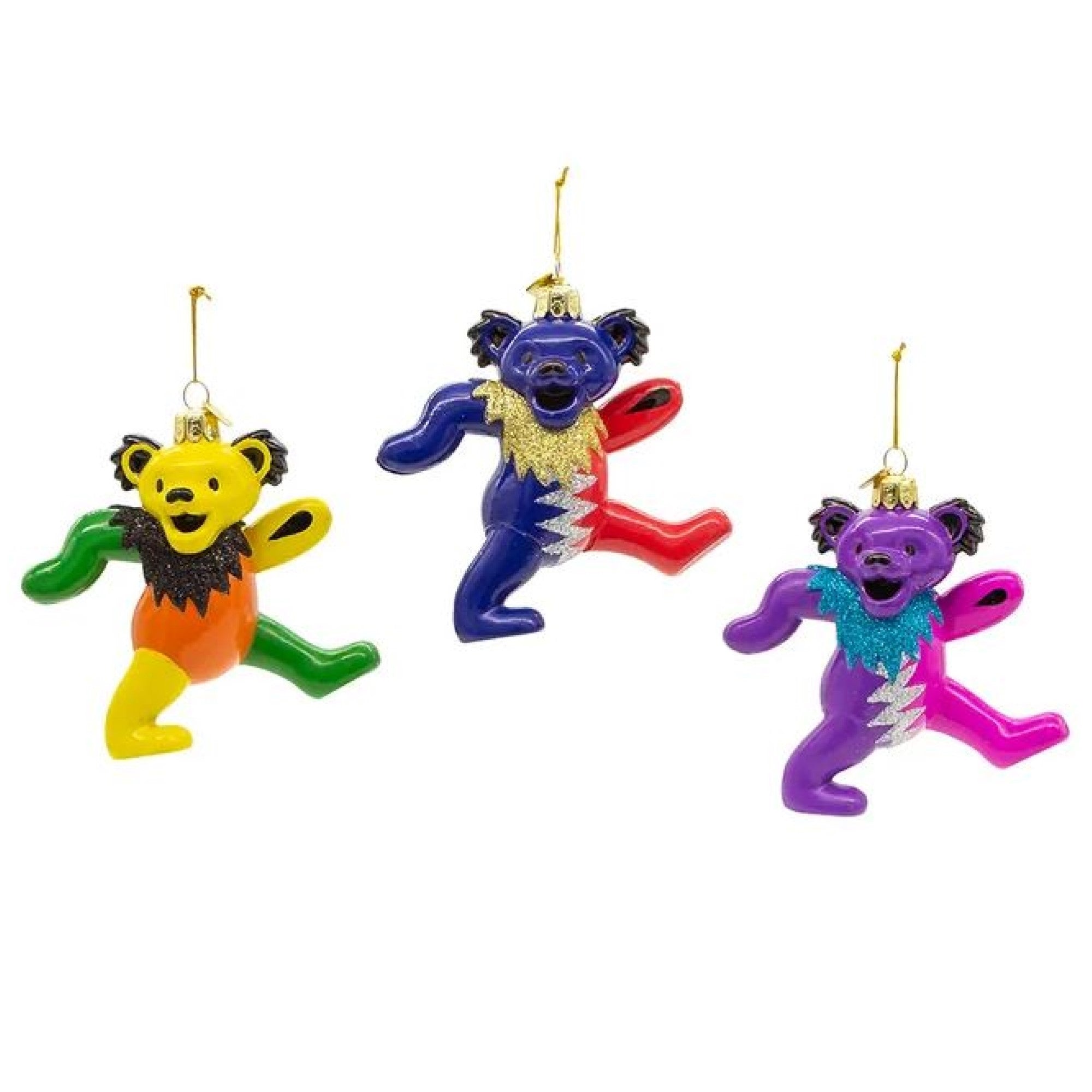 Kurt Adler Glass Christmas Ornament, Grateful Dead Bears, 4.25in (Pack of 3)