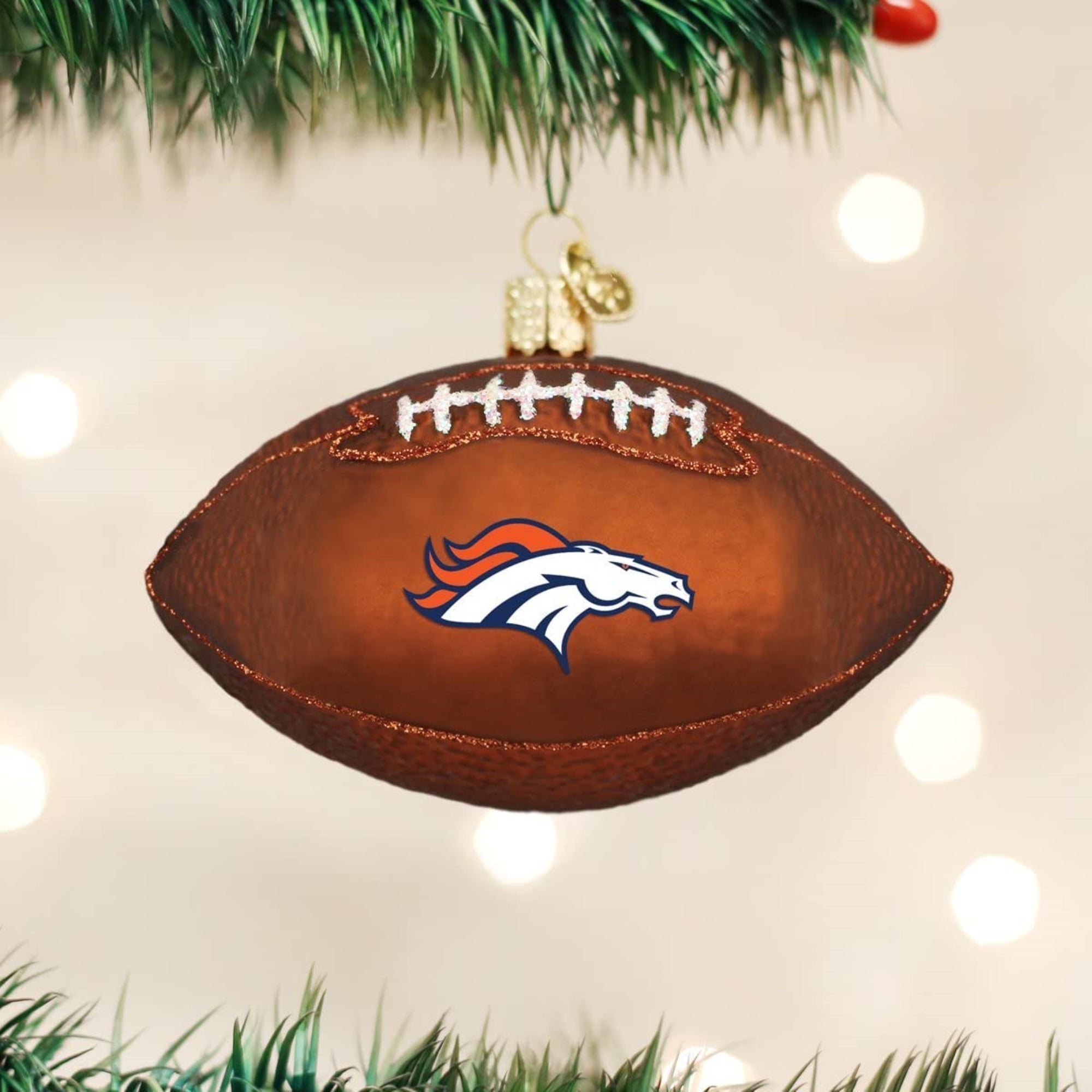 Old World Christmas Blown Glass Ornament for Christmas Tree, Denver Broncos Football