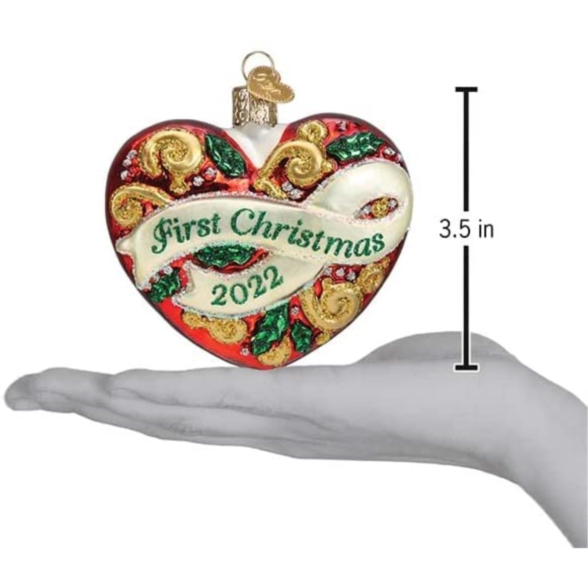 Old World Christmas Blown Glass Ornament for Christmas Tree, First Christmas 2022 Heart