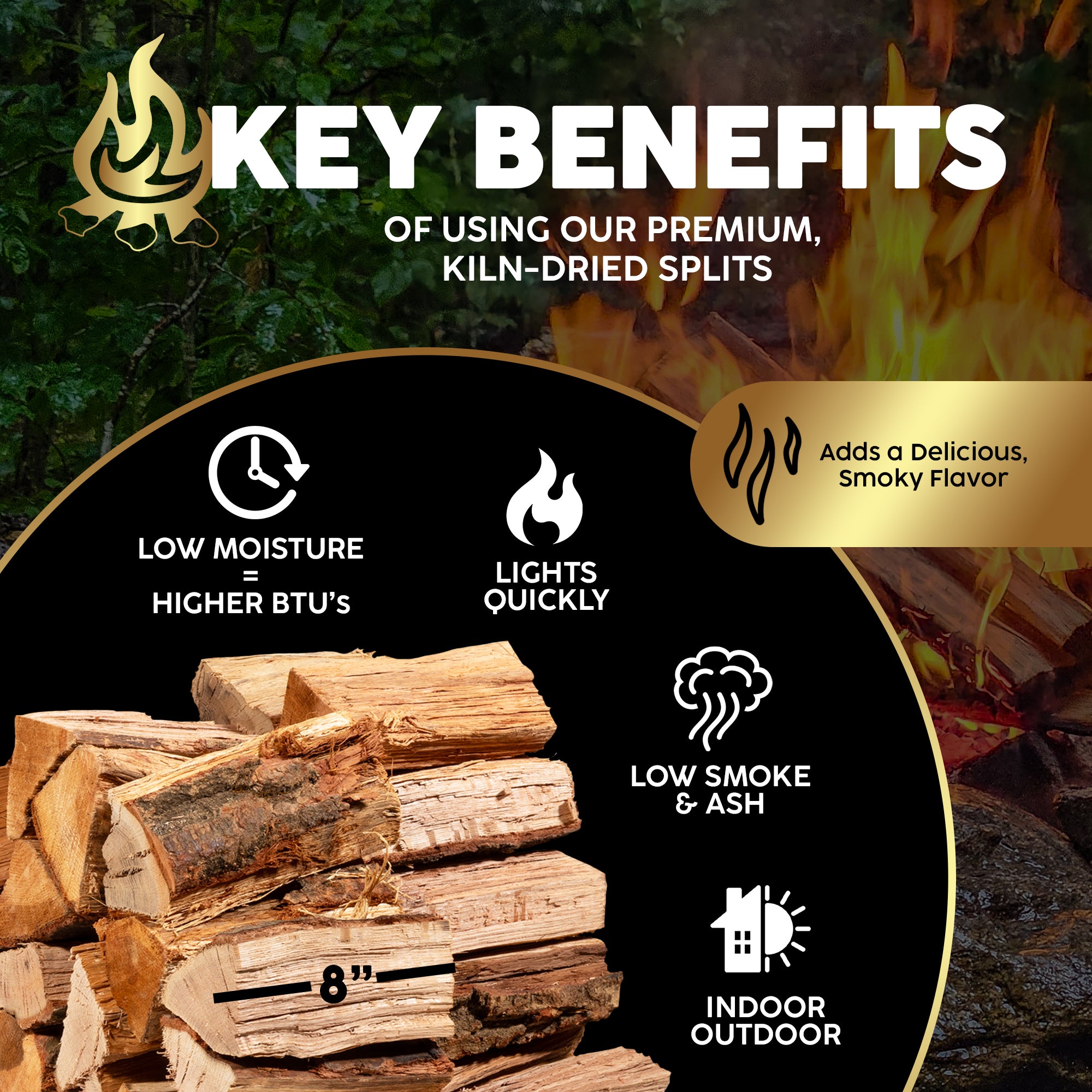 Firewood Central Kiln-Dried PA Hardwood – 8” Splits (30–35 Pieces) – Smoking Wood for Pizza Ovens, BBQ & Fire Pits – Easy Light, Low Smoke, USA Sourced