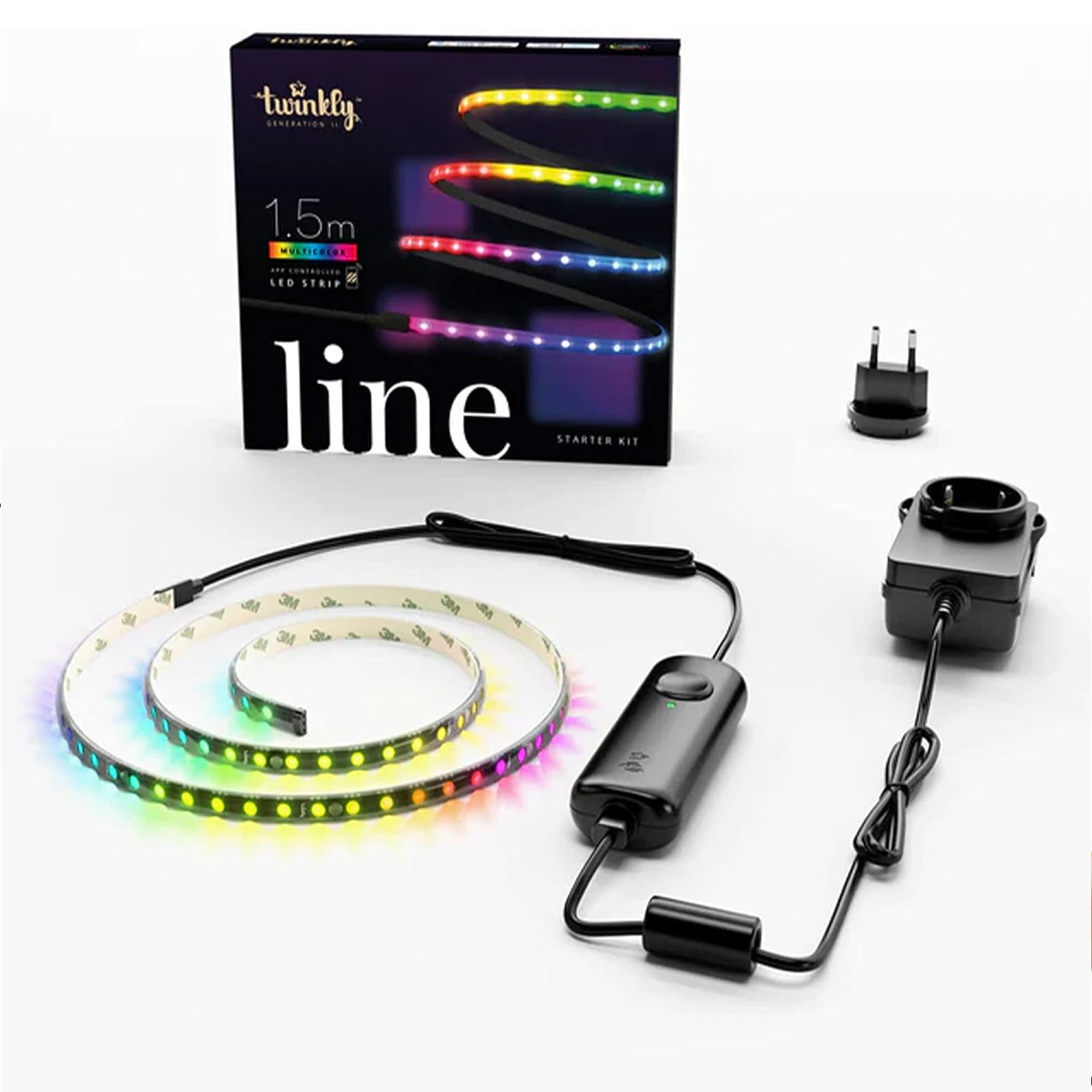 Twinkly Line App Controlled, Adhesive and Magnetic Wire Light Strip Starter Kit, Indoor Smart Home Lighting Decoration, Multicolor RGB LED, 5ft