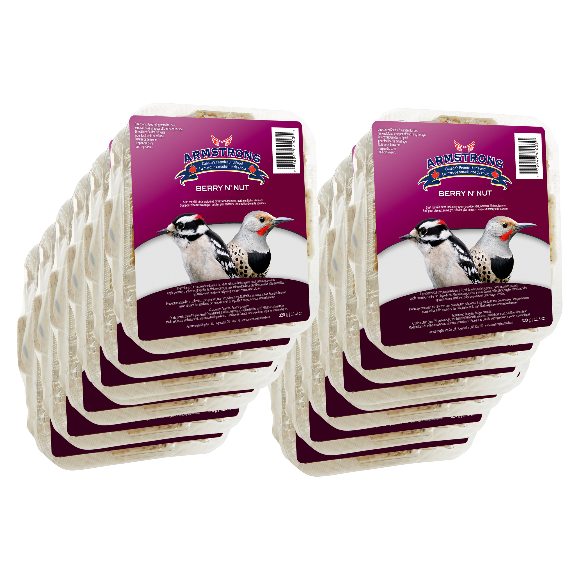 Armstrong Wild Bird Food Berry N' Nut Suet Cake, 11.3oz (Pack of 12)