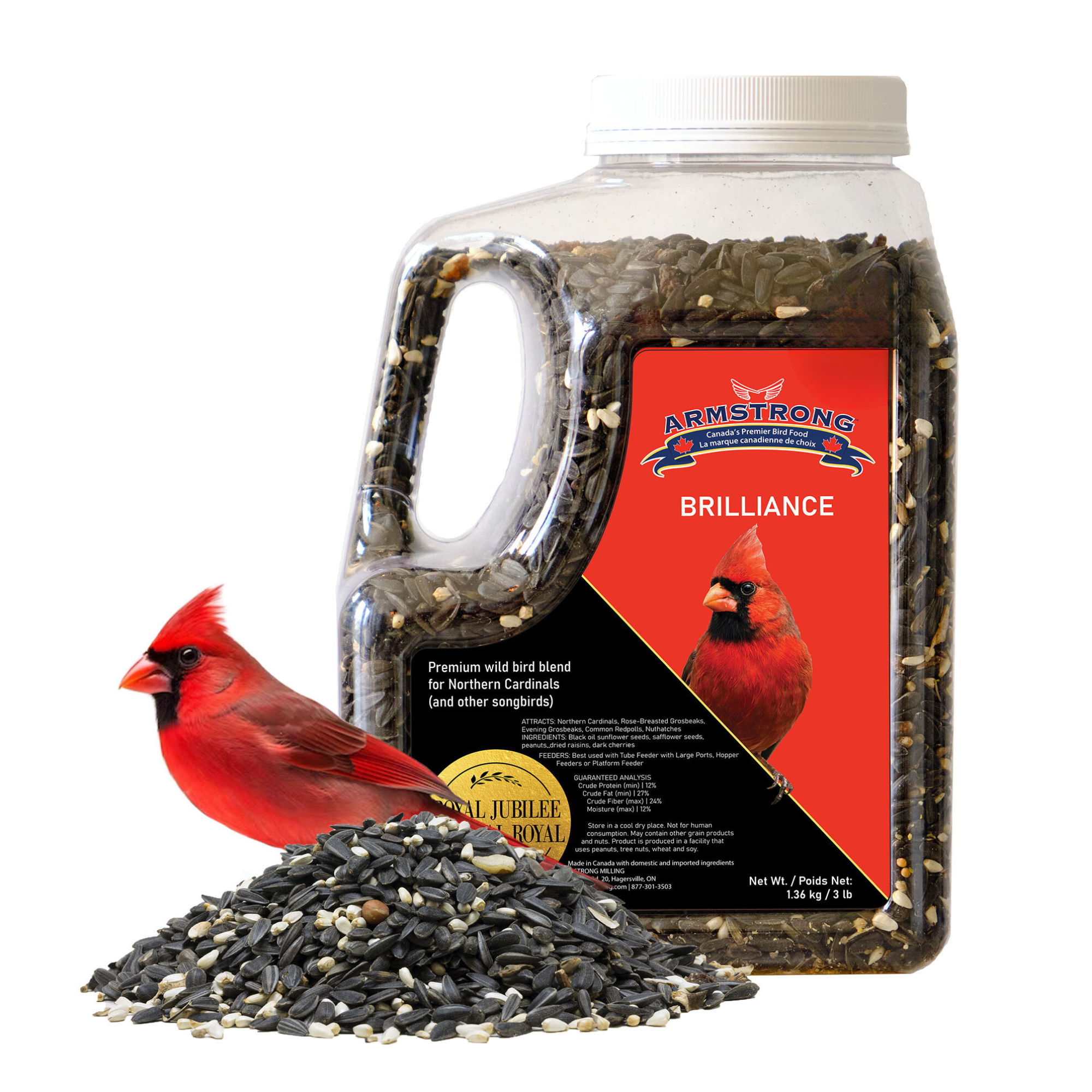 Armstrong Wild Bird Food Royal Jubilee Brilliance Bird Seed Blend For Northern Cardinals, 3lb Jug