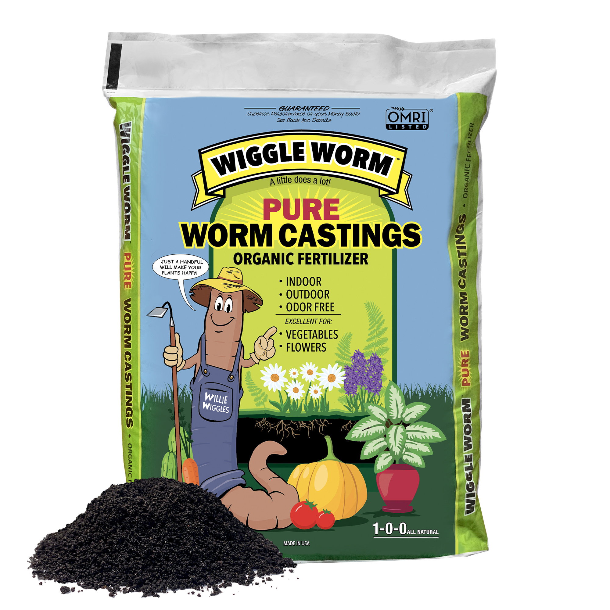 Wiggle Worm 100% Pure Organic Mineral-Dense Worm Castings Fertilizer - Improves Soil Fertility and Aeration for Growing Better Houseplants, Vegetables, and More