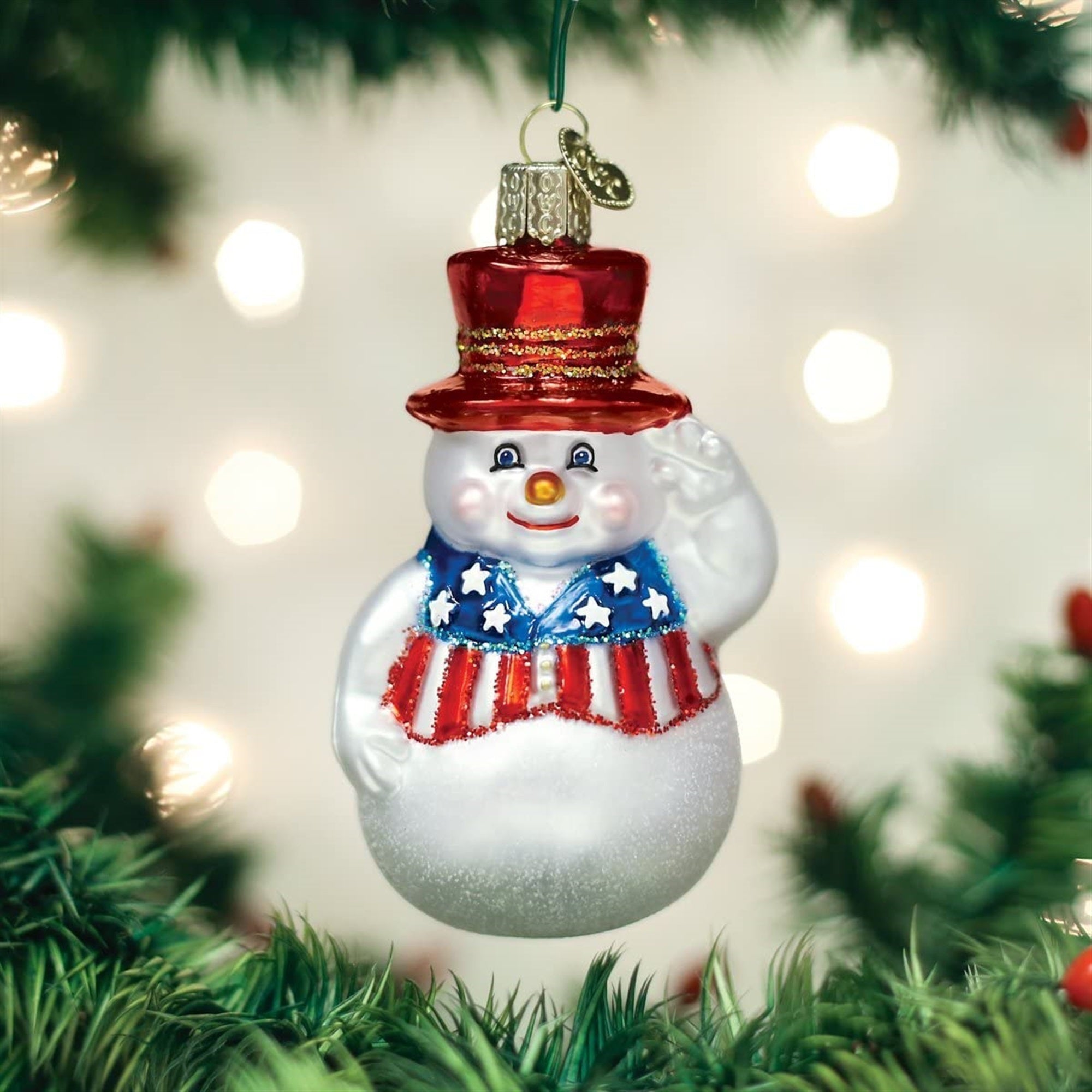 Old World Christmas Blown Glass Ornament for Christmas Tree, Patriotic Snowman