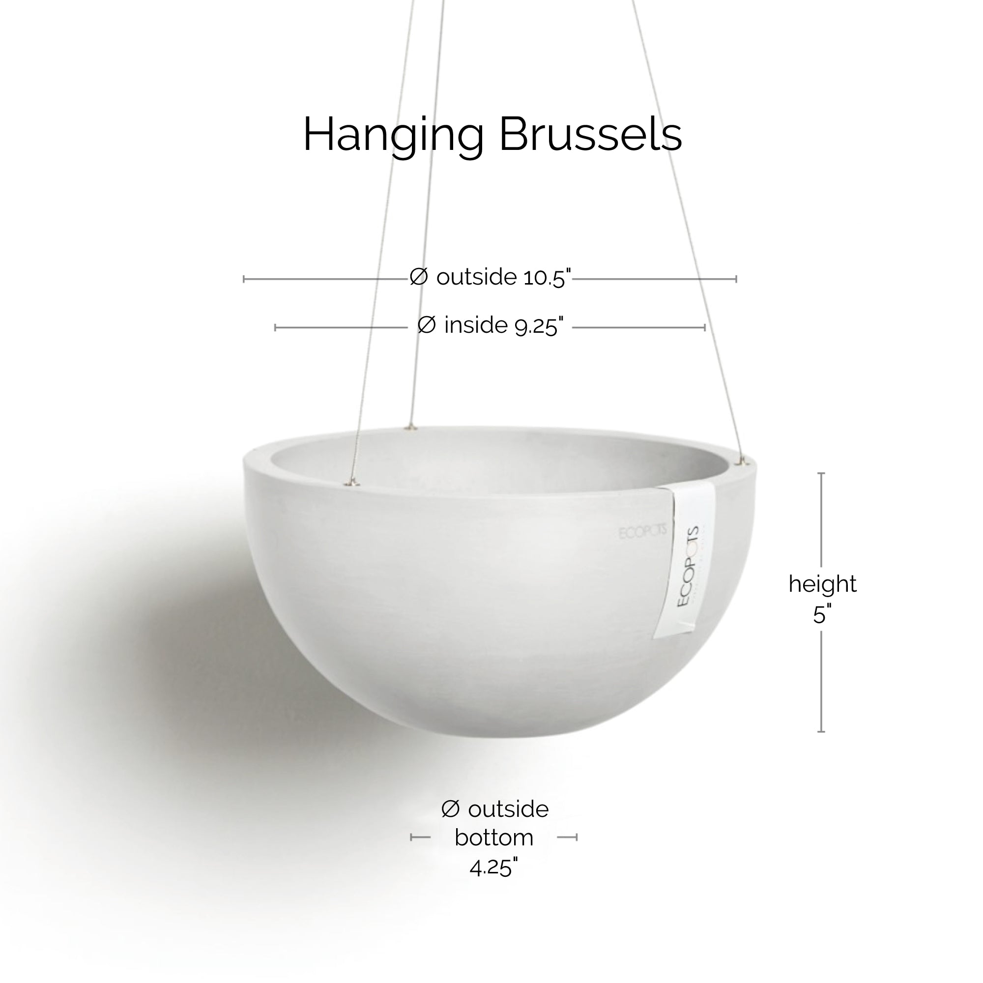 Ecopots Hanging Brussels Durable Modern Round Indoor/Outdoor Recycled-Based Composite Flower Pot Planter