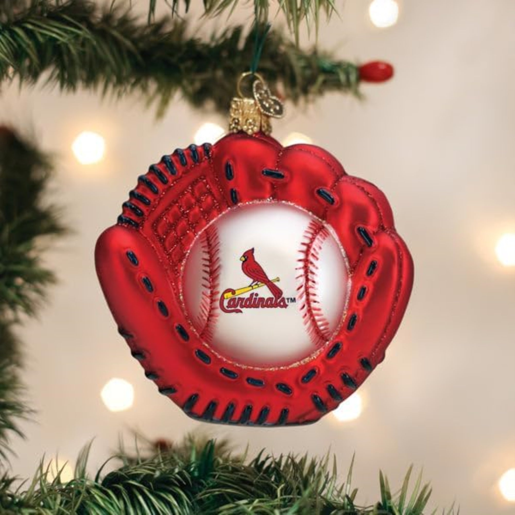Old World Christmas Blown Glass Ornament for Christmas Tree, St. Louis Cardinals Baseball Mitt