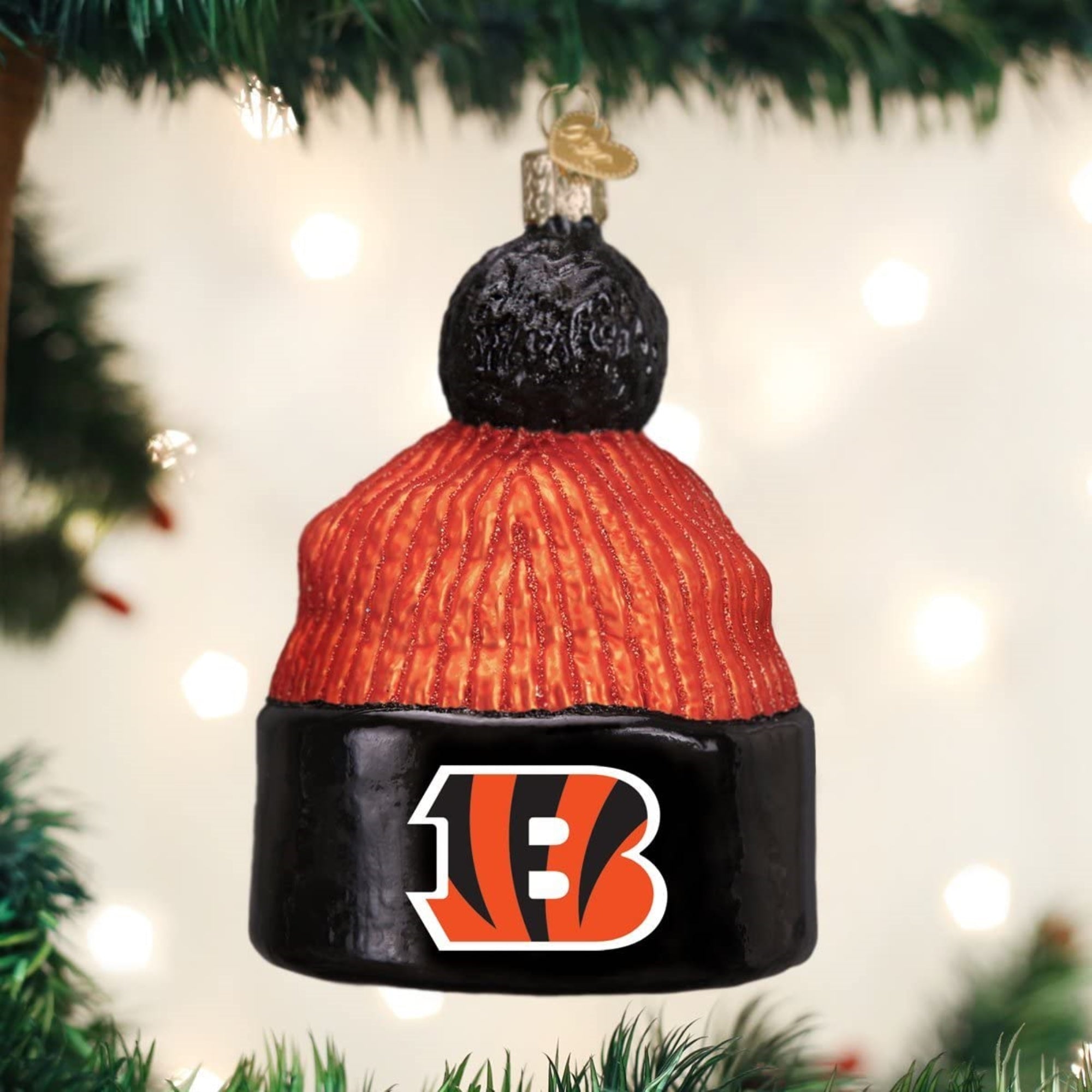 Old World Christmas Blown Glass Ornament for Christmas Tree, Cincinnati Bengals Beanie
