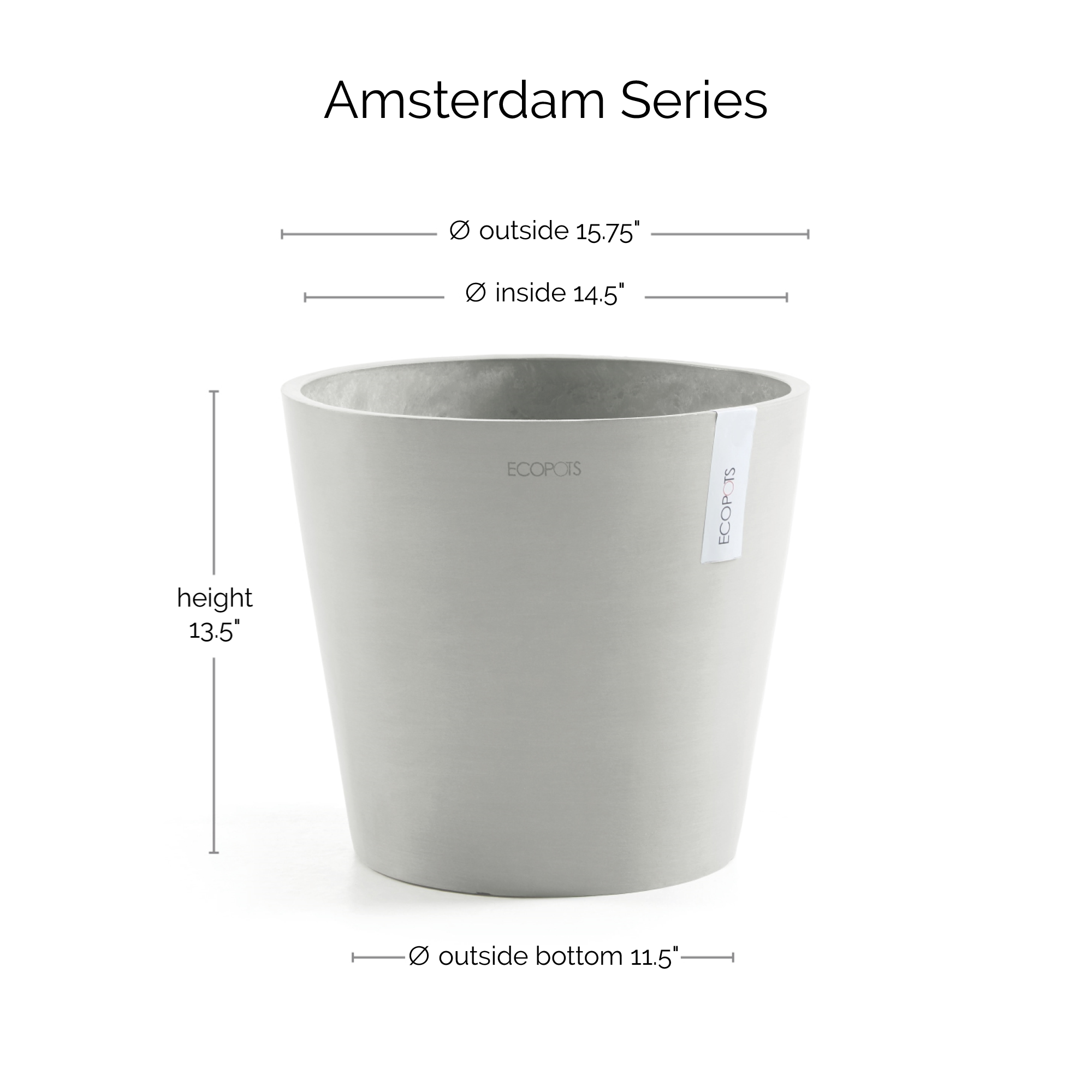 Ecopots Amsterdam Durable Modern Round In/Outdoor Recycled-Based Composite Flower Pot Planter