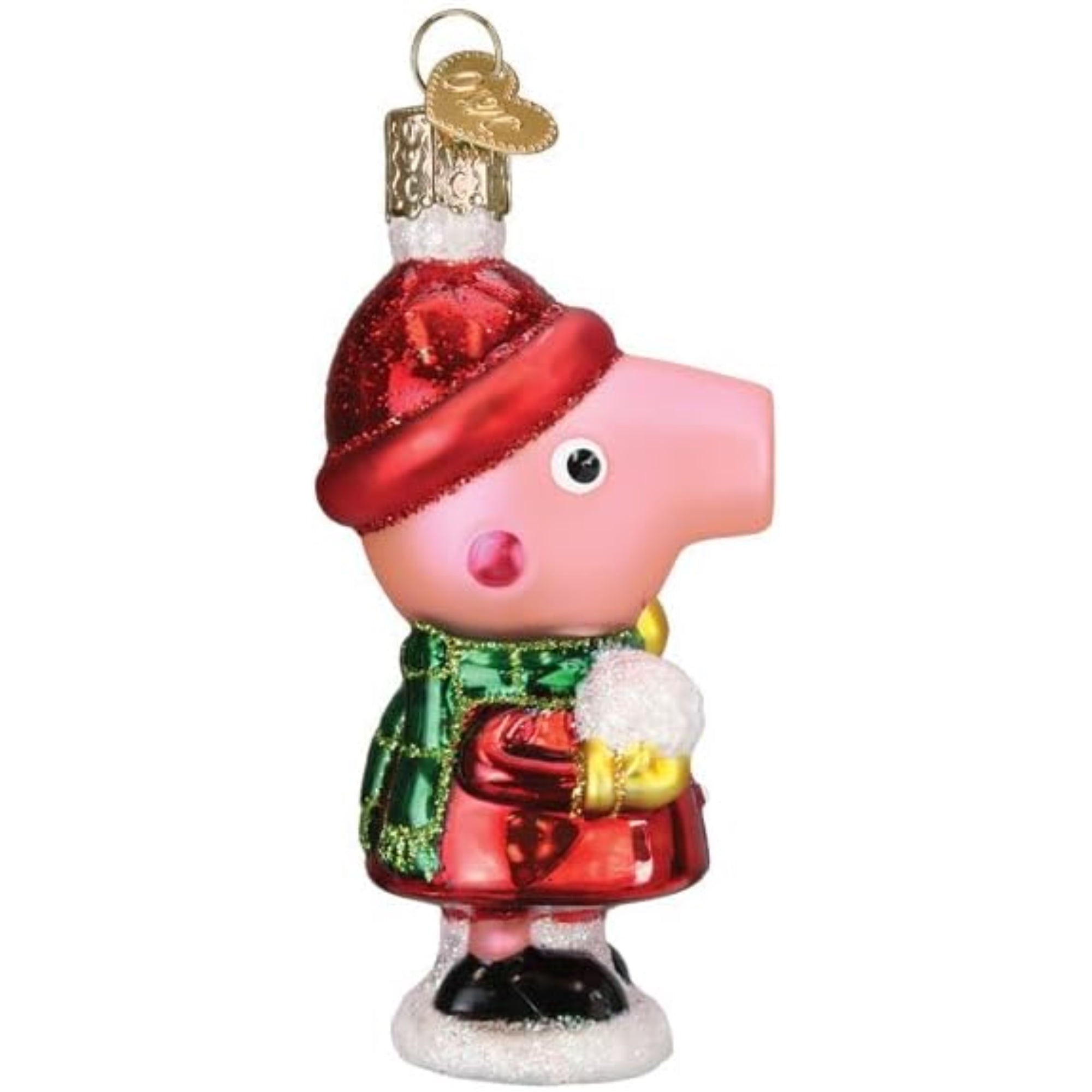 Old World Christmas Blown Glass Ornament for Christmas Tree, Peppa Pig With Snowball (with OWC Gift Box)