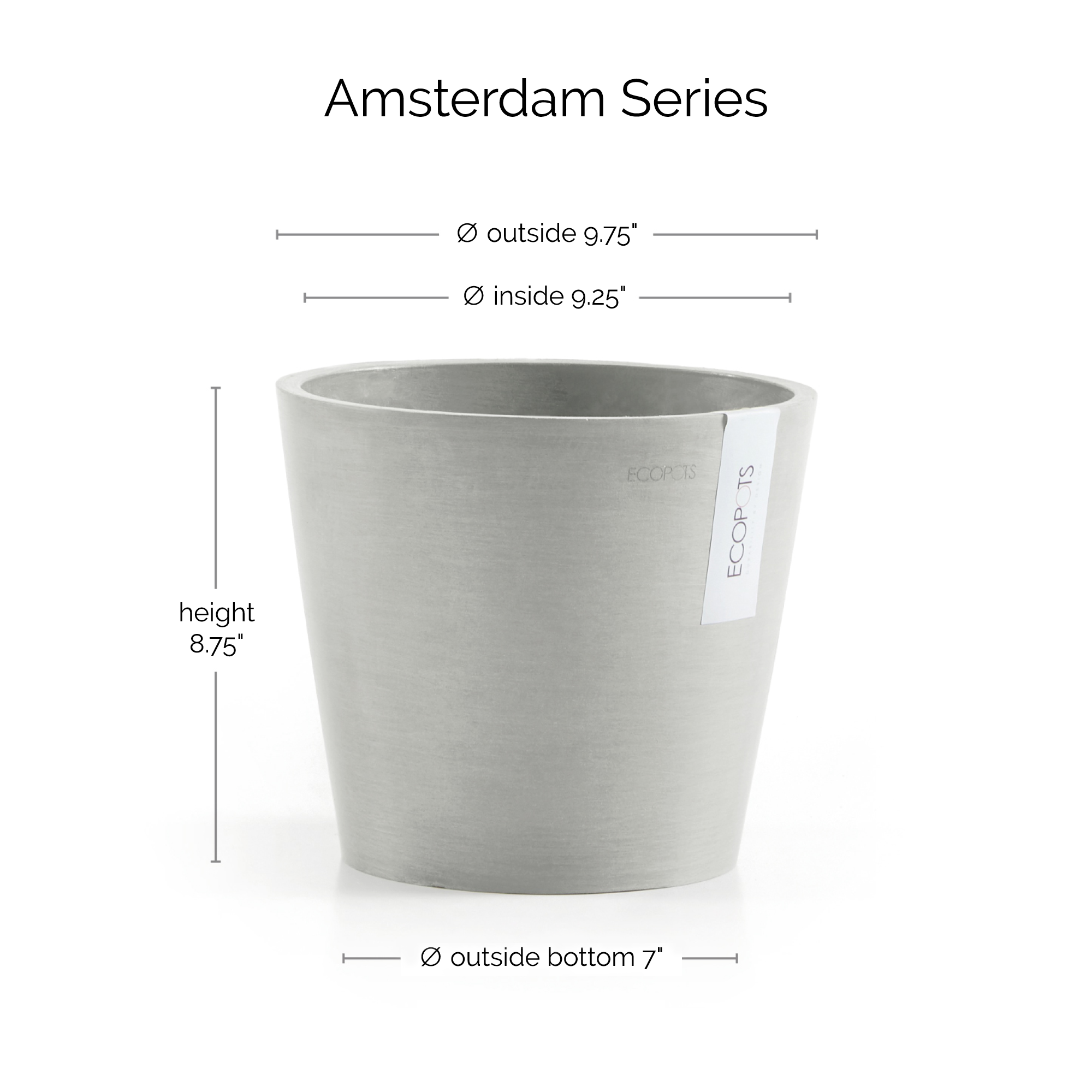 Ecopots Amsterdam Durable Modern Round In/Outdoor Recycled-Based Composite Flower Pot Planter
