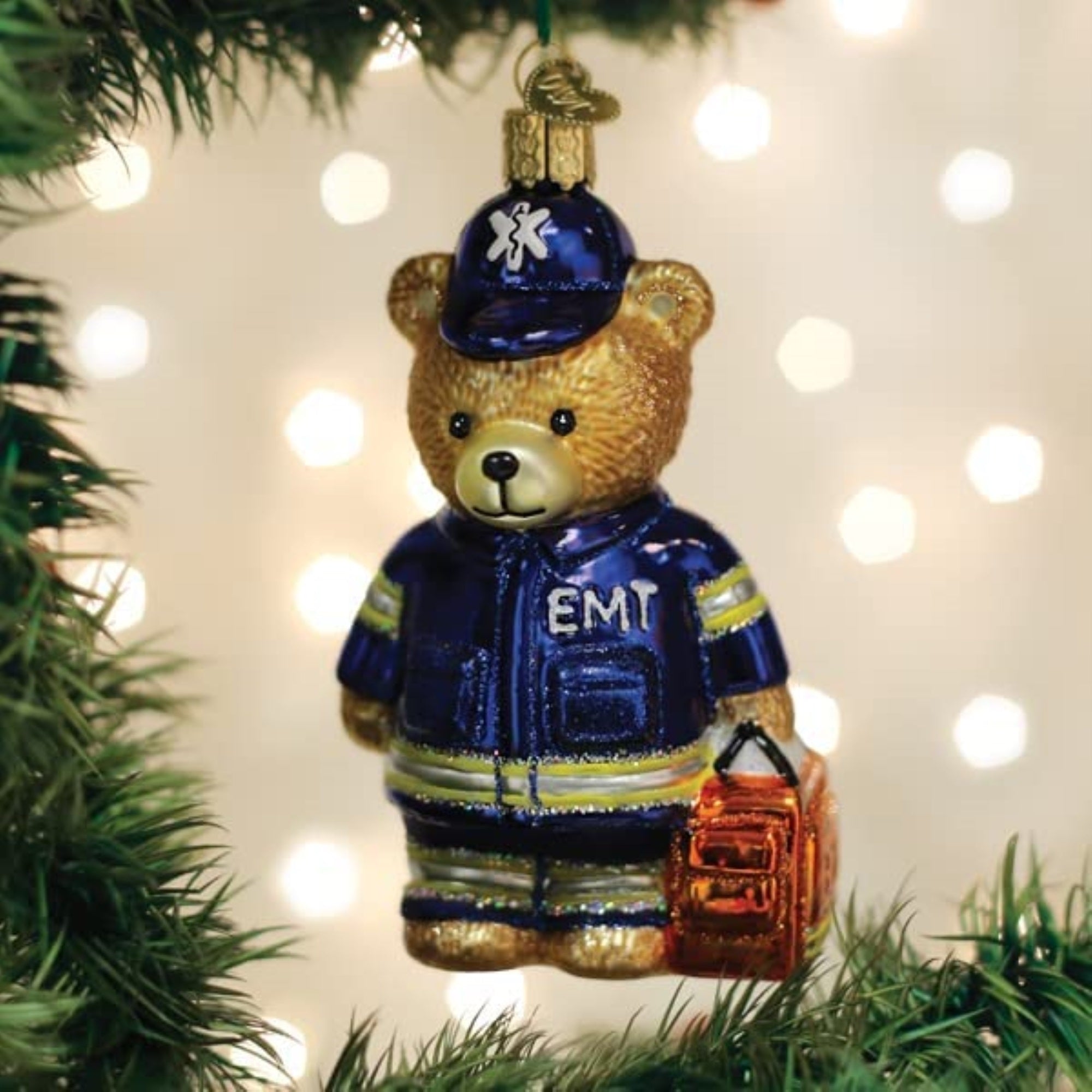 Old World Christmas Blown Glass Ornament for Christmas Tree, EMT Teddy Bear
