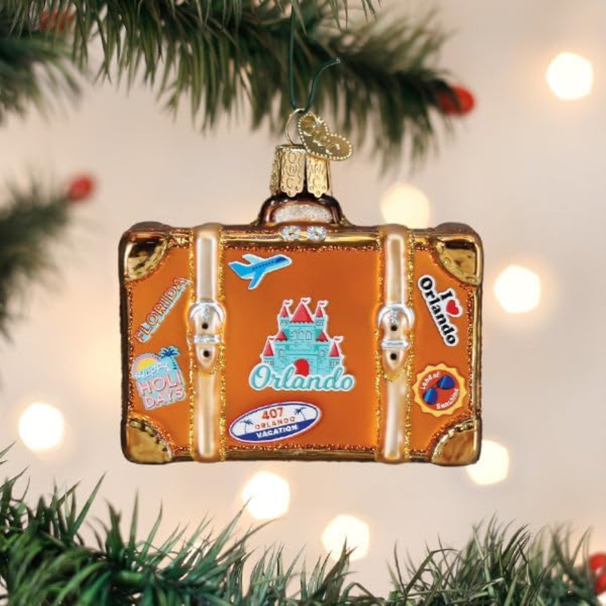 Old World Christmas Blown Glass Ornament for Christmas Tree, Orlando Suitcase (with OWC Gift Box)