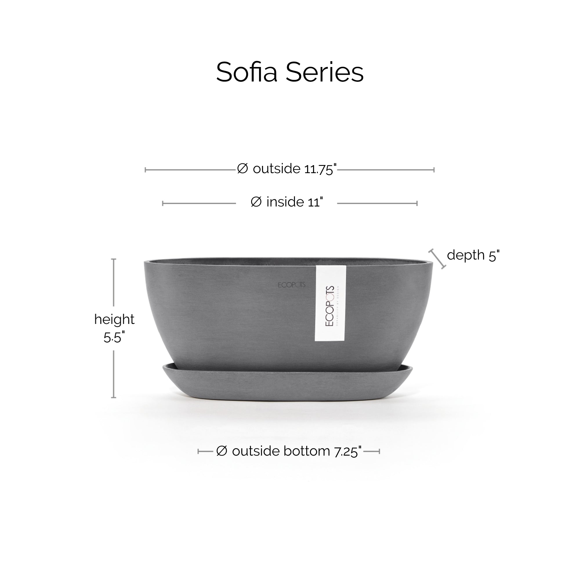 Ecopots Sofia Durable Modern Oval Indoor/Outdoor Recycled-Based Composite Flower Pot Planter w/ Water Reservoir