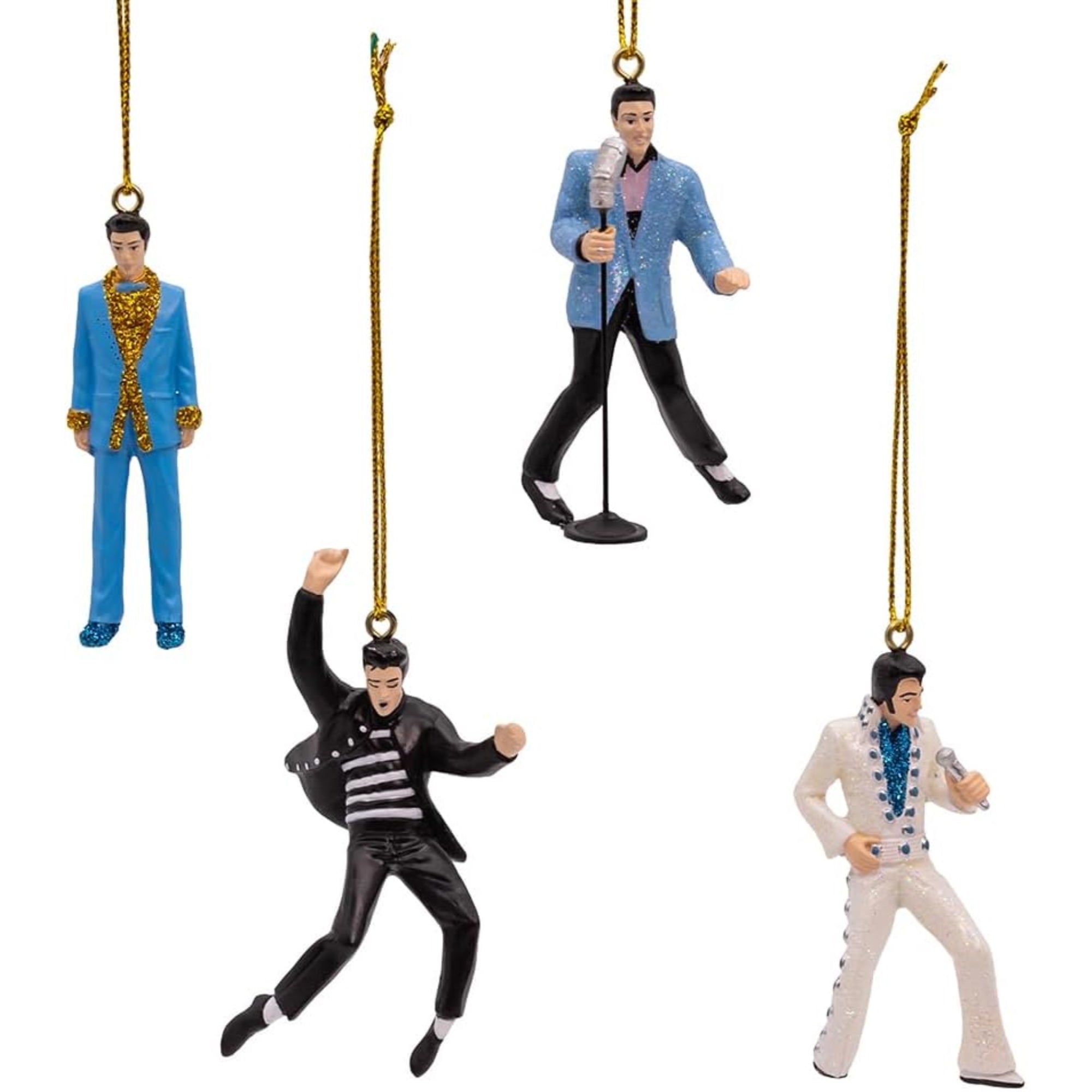Kurt Adler Hanging Resin Miniature Elvis Presley Ornaments, 4-Piece Set