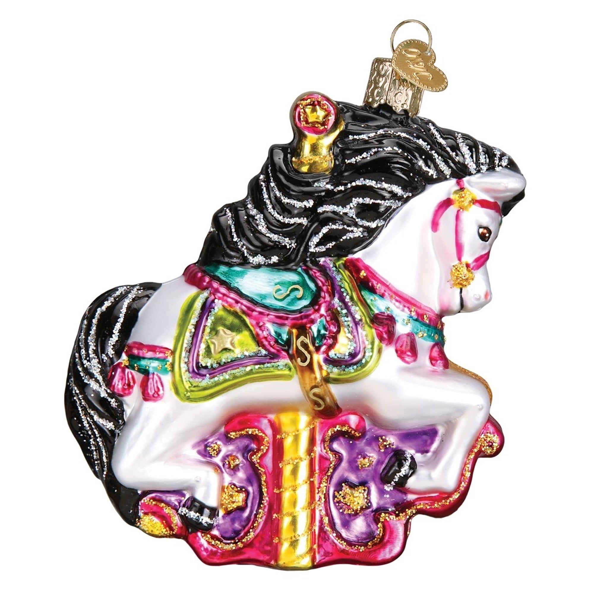 Old World Christmas Blown Glass Ornament for Christmas Tree, Carousel Horse
