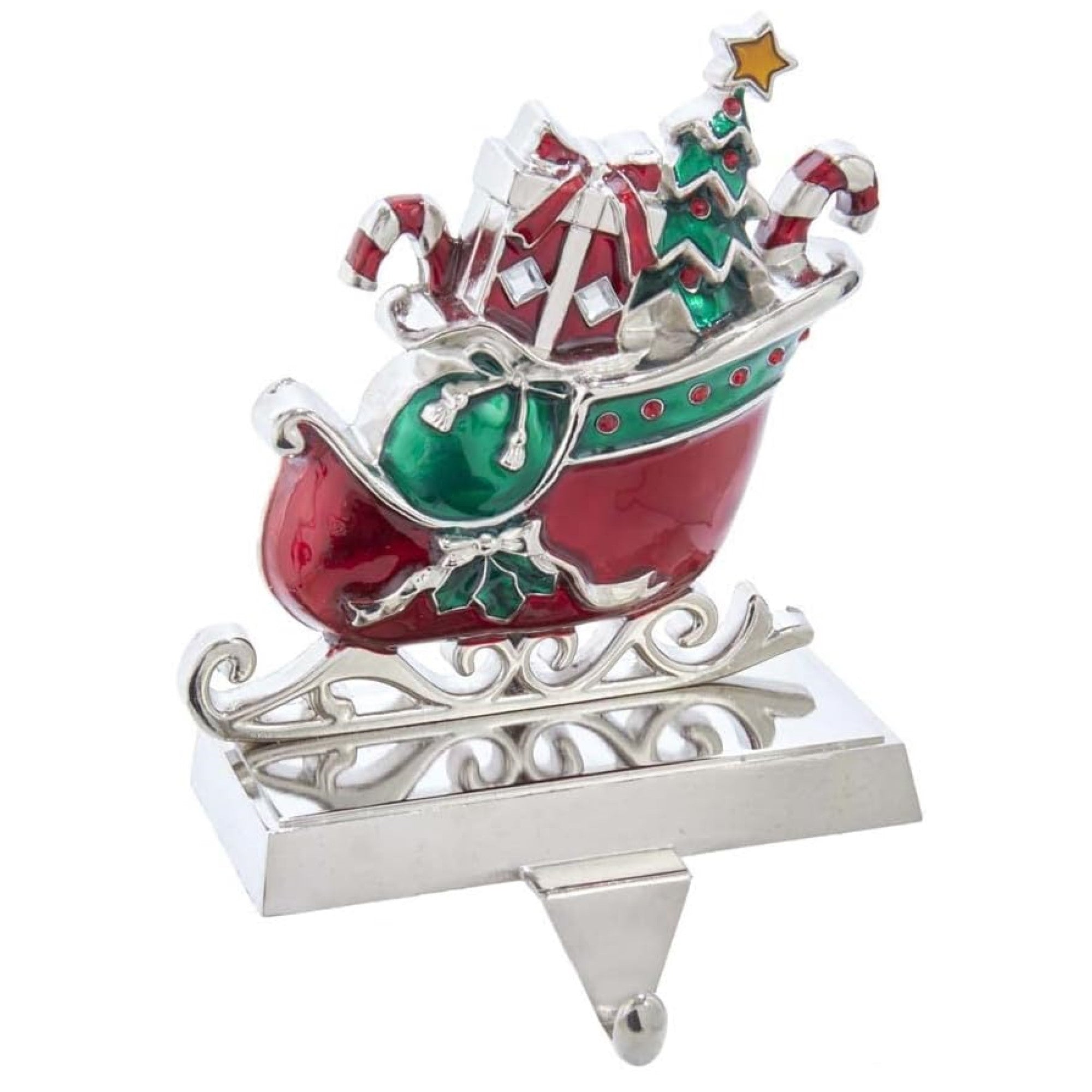 Kurt Adler Metal Stocking Hanger, Sleigh with Presents, 7.25in