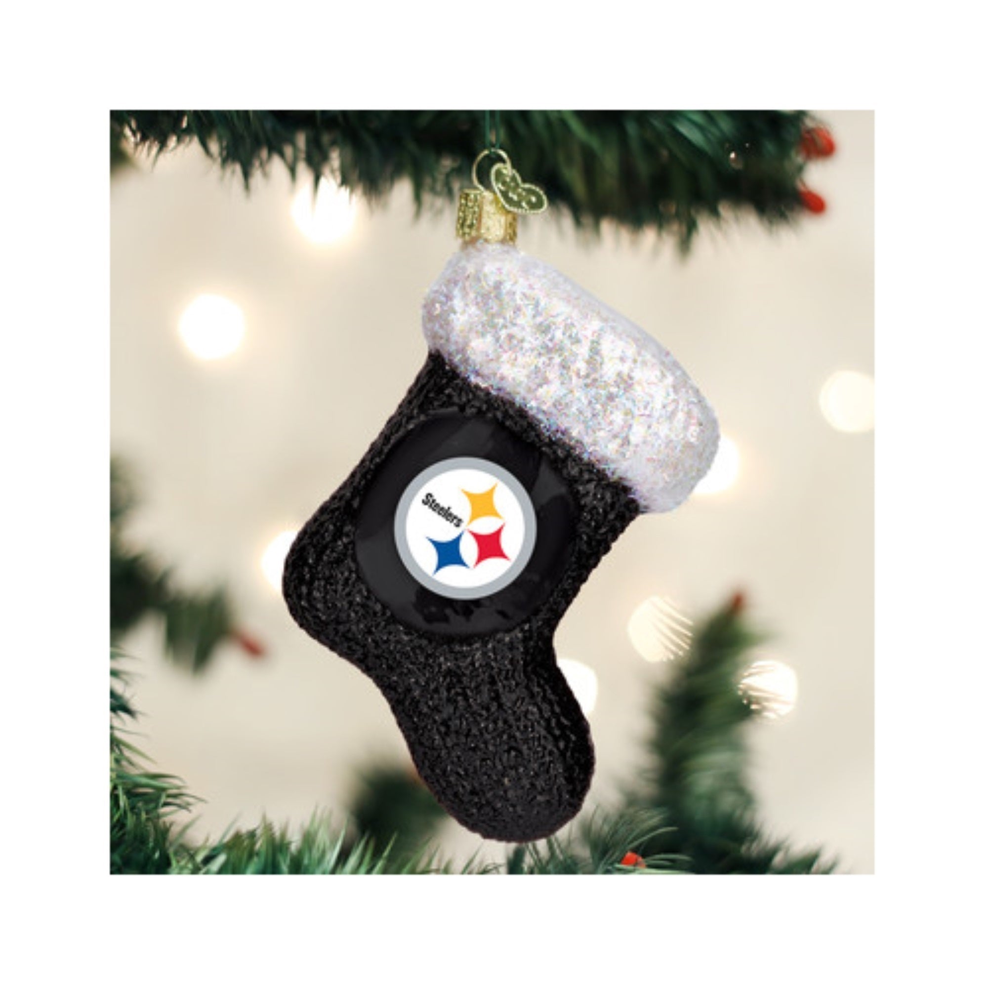 Old World Christmas Blown Glass Ornament for Christmas Tree, Pittsburgh Steelers Stocking