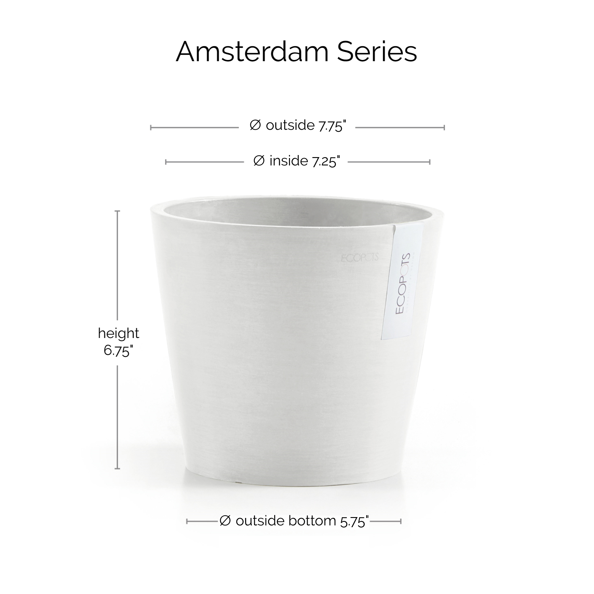 Ecopots Amsterdam Durable Modern Round In/Outdoor Recycled-Based Composite Flower Pot Planter