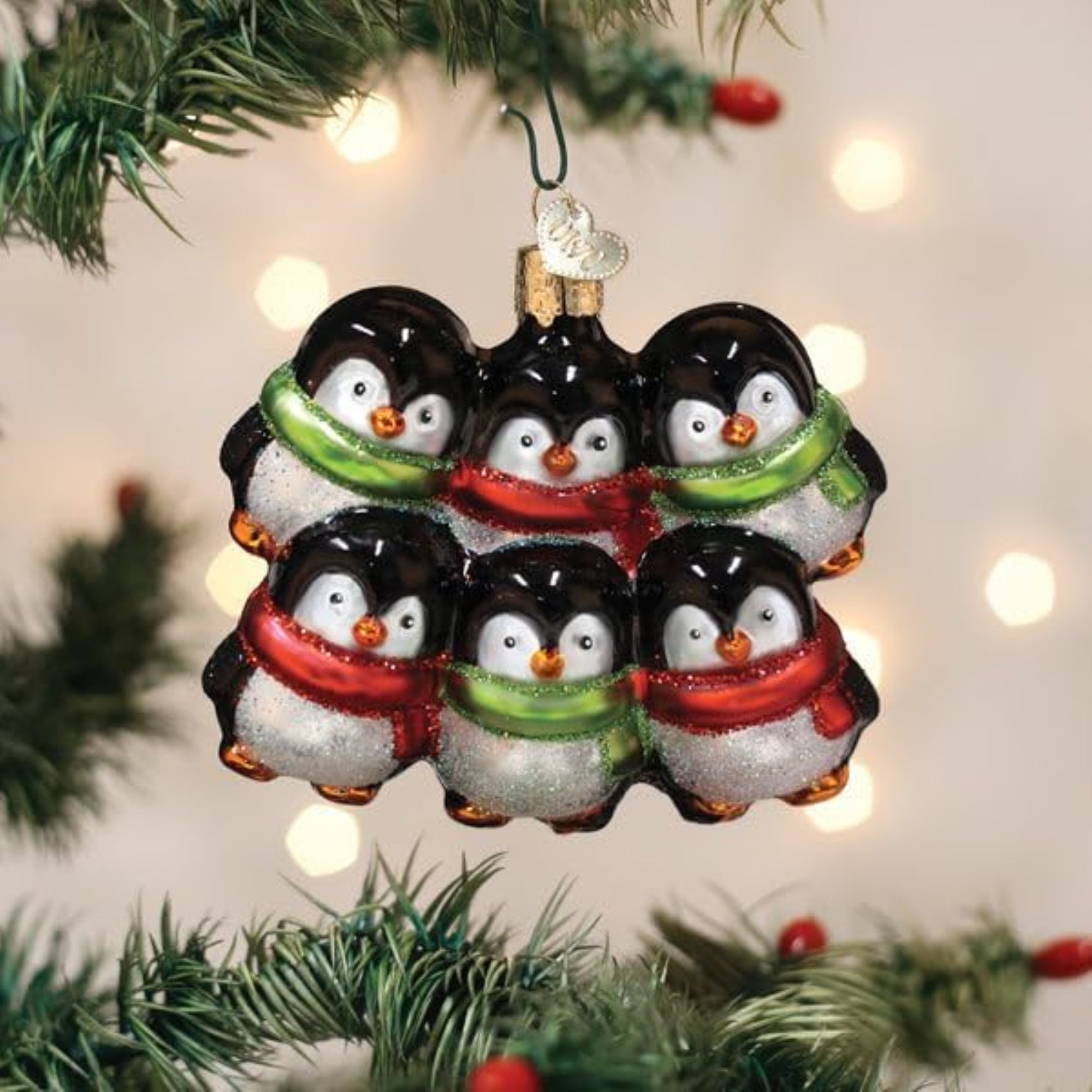 Old World Christmas Blown Glass Ornament for Christmas Tree, Penguin Family Of 6 (with OWC Gift Box)