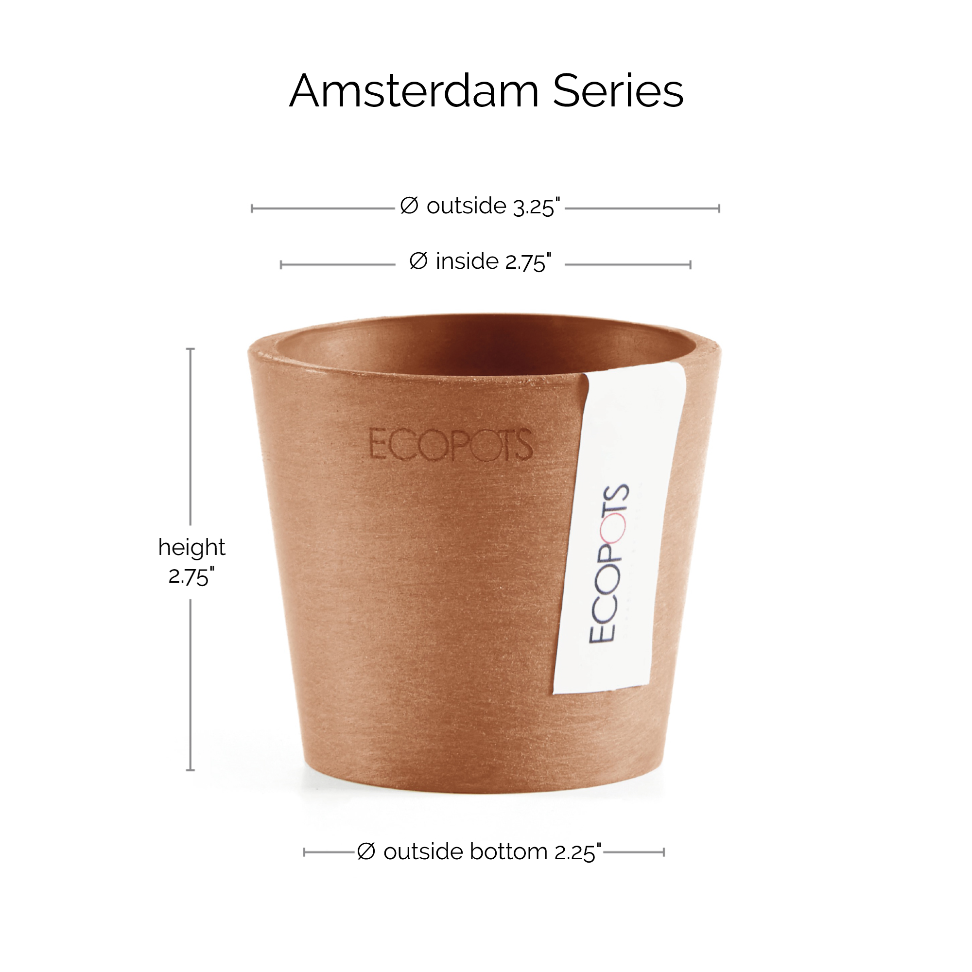 Ecopots Amsterdam Mini Durable Modern Round Recycled-Based Composite Flower Pot Planter