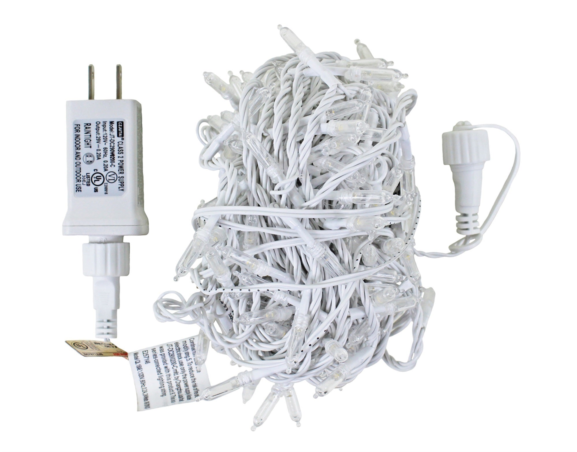 ProductWorks Indoor/Outdoor LED Light String, 150 Cool White Mini-LED Bulbs on White Wire, Lighted Length 32ft