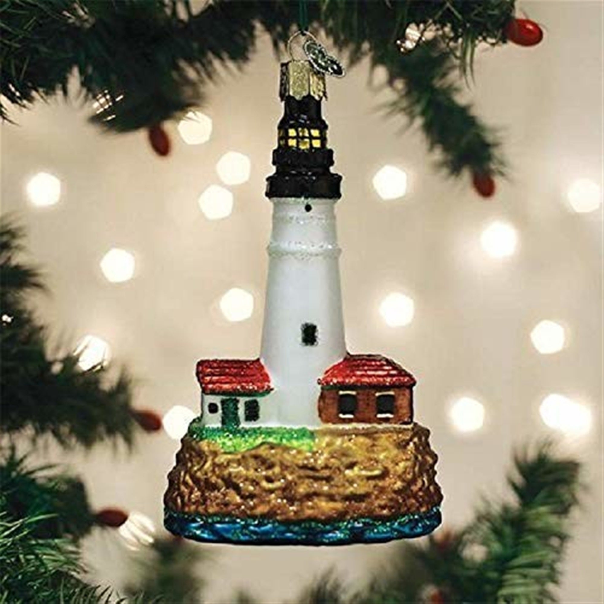 Old World Christmas Blown Glass Ornament for Christmas Tree, Portland Head Lighthouse