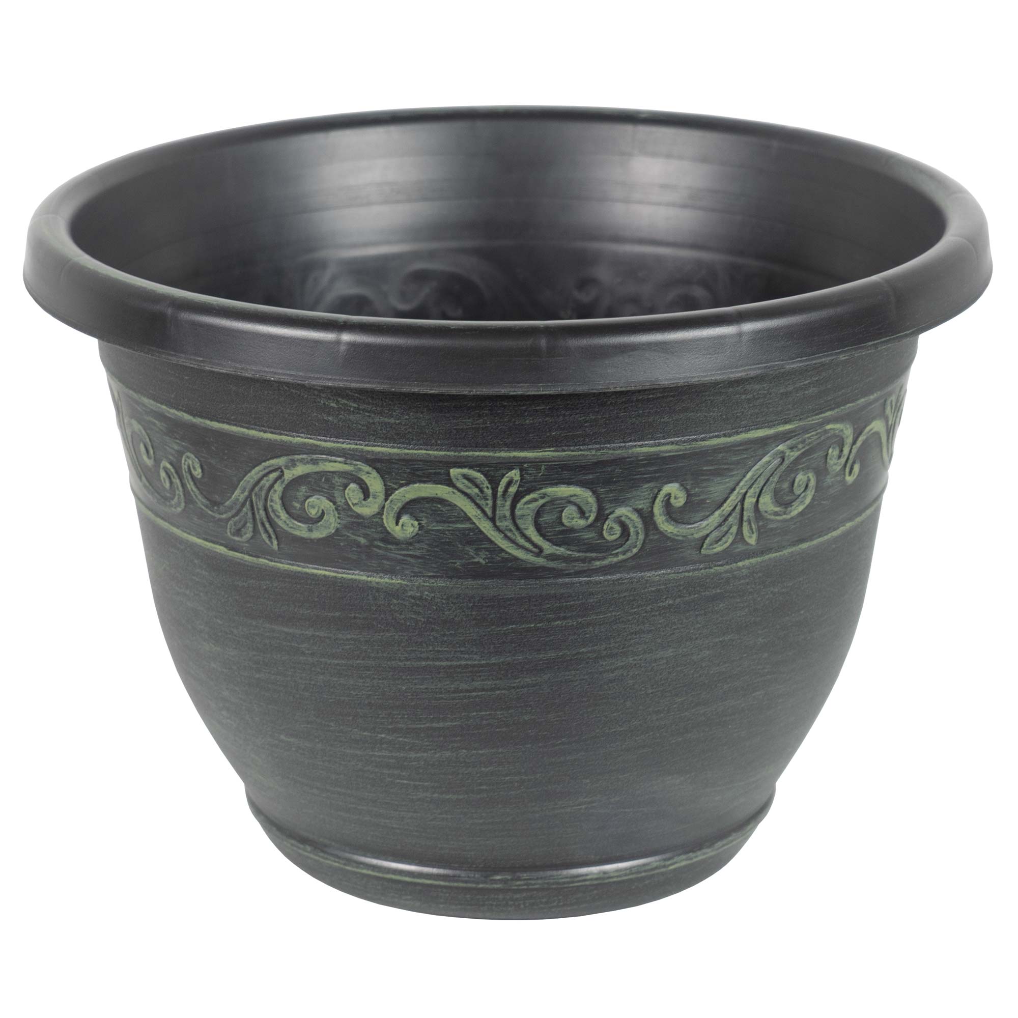 Garden Elements Plastic Indoor/Outdoor Round Tulip Banded Lightweight Planter with Drainage Holes, Durable and Versatile