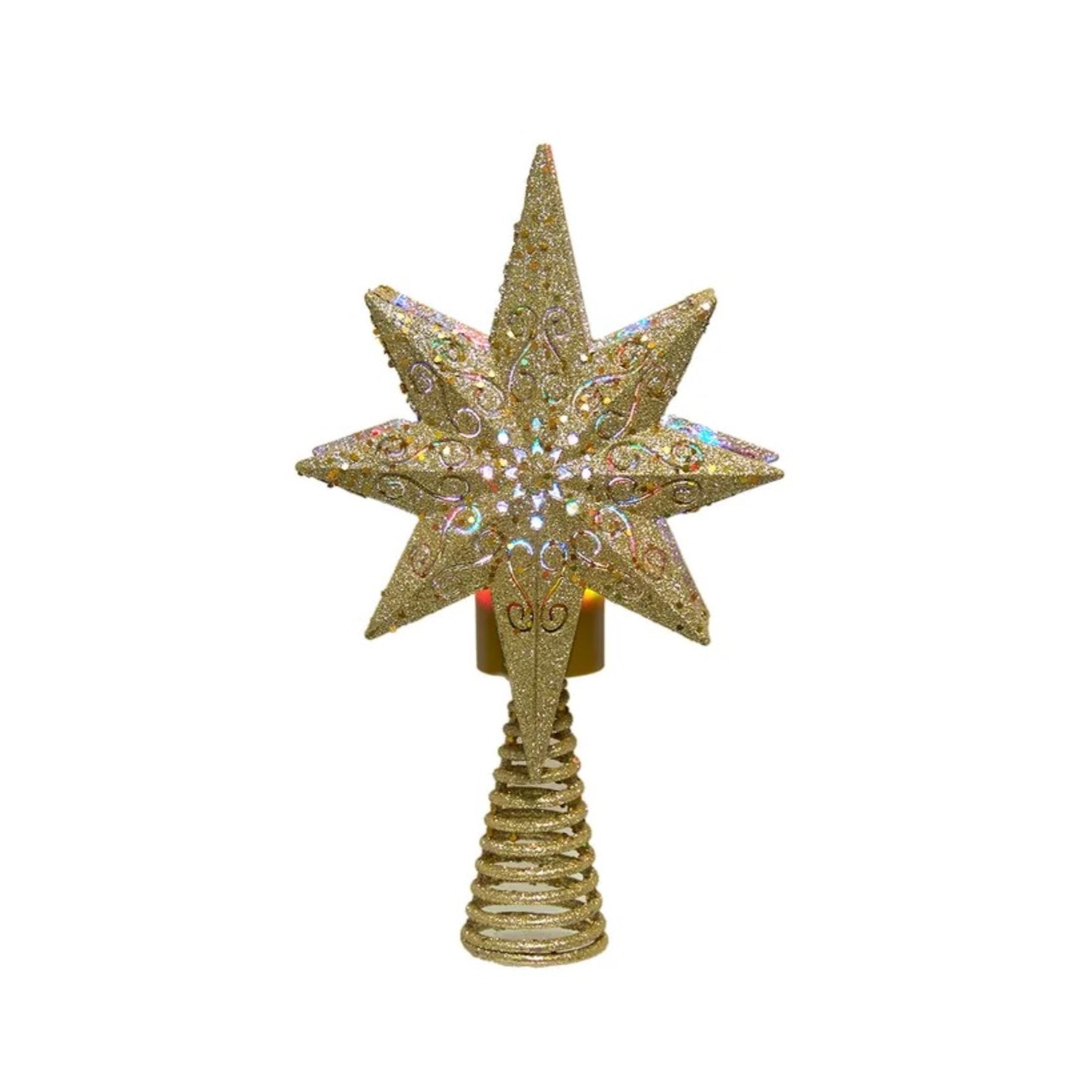 Kurt Adler Gold Glitter Polaris Star Projector Christmas Treetop, 13.5