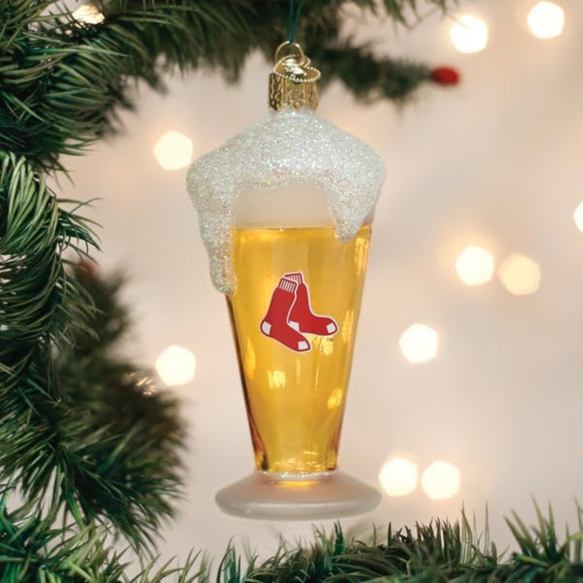 Old World Christmas Blown Glass Ornament for Christmas Tree, Boston Red Sox Glass of Beer (with OWC Gift Box)