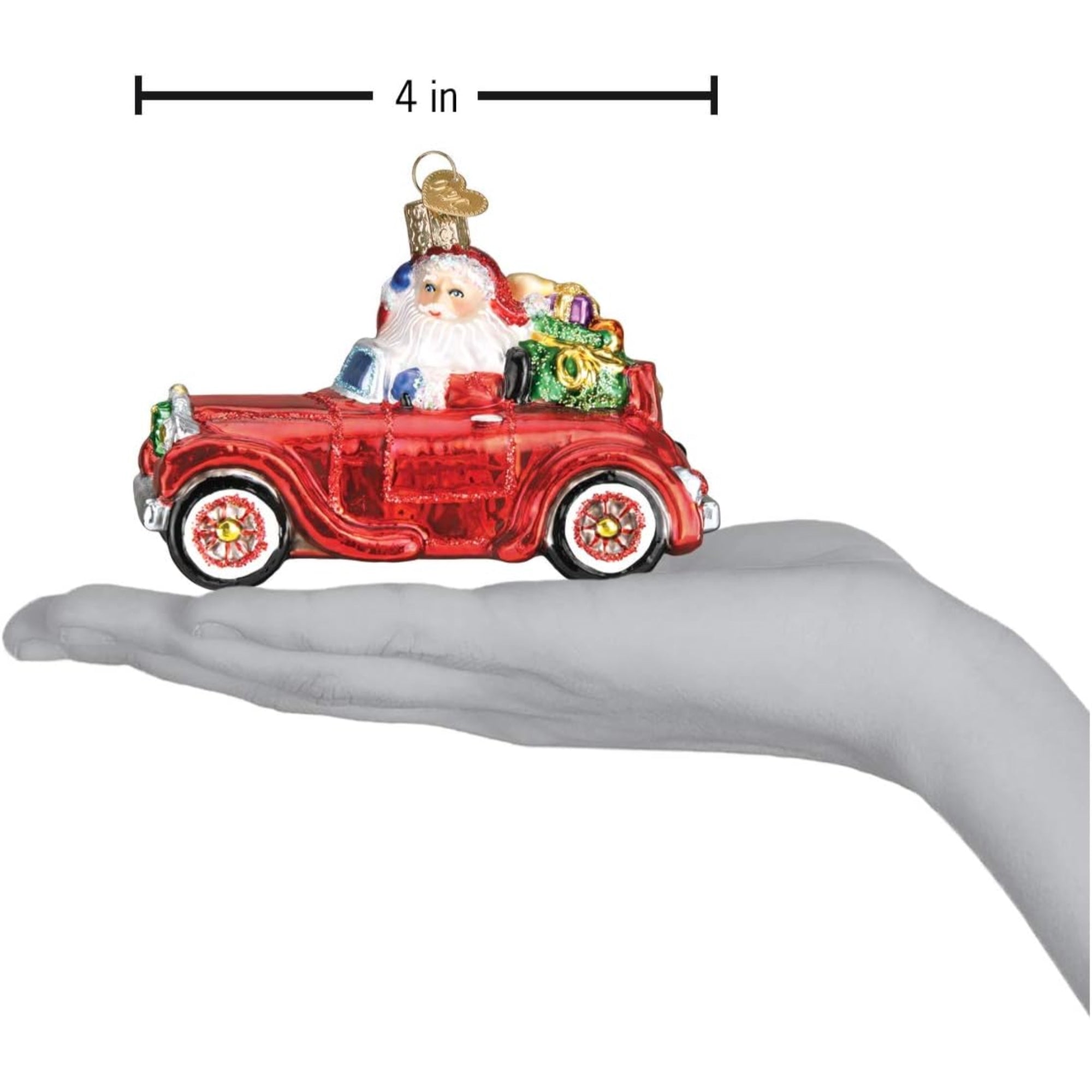Old World Christmas Blown Glass Ornament for Christmas Tree, Santa In Antique Car (with OWC Gift Box)