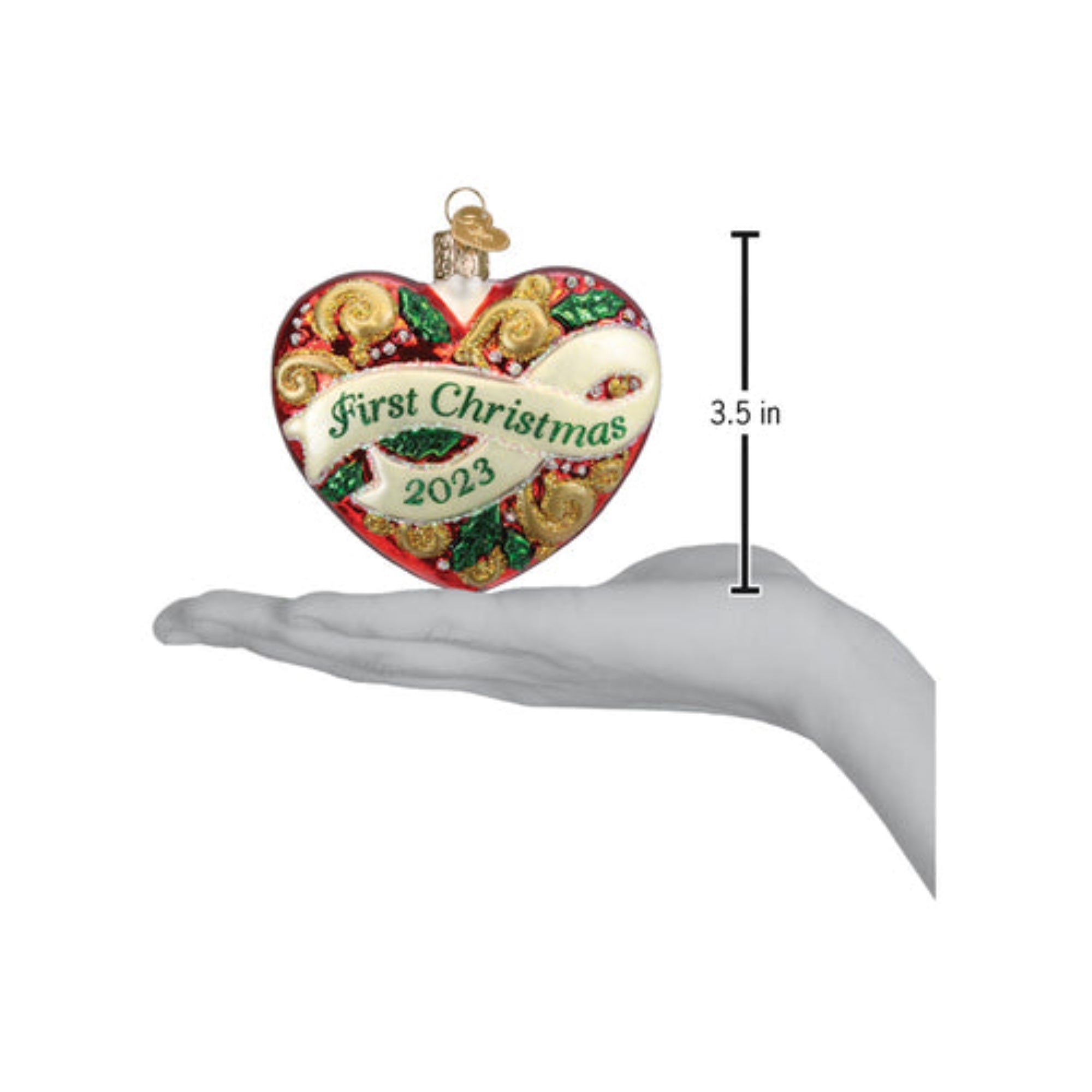Old World Christmas Blown Glass Ornament for Christmas Tree, First Christmas 2023 Heart