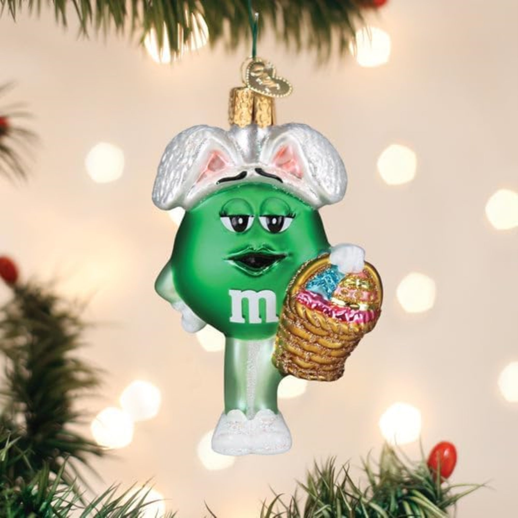 Old World Christmas Blown Glass Ornament for Christmas Tree, M&M'S Green Easter (with OWC Gift Box)