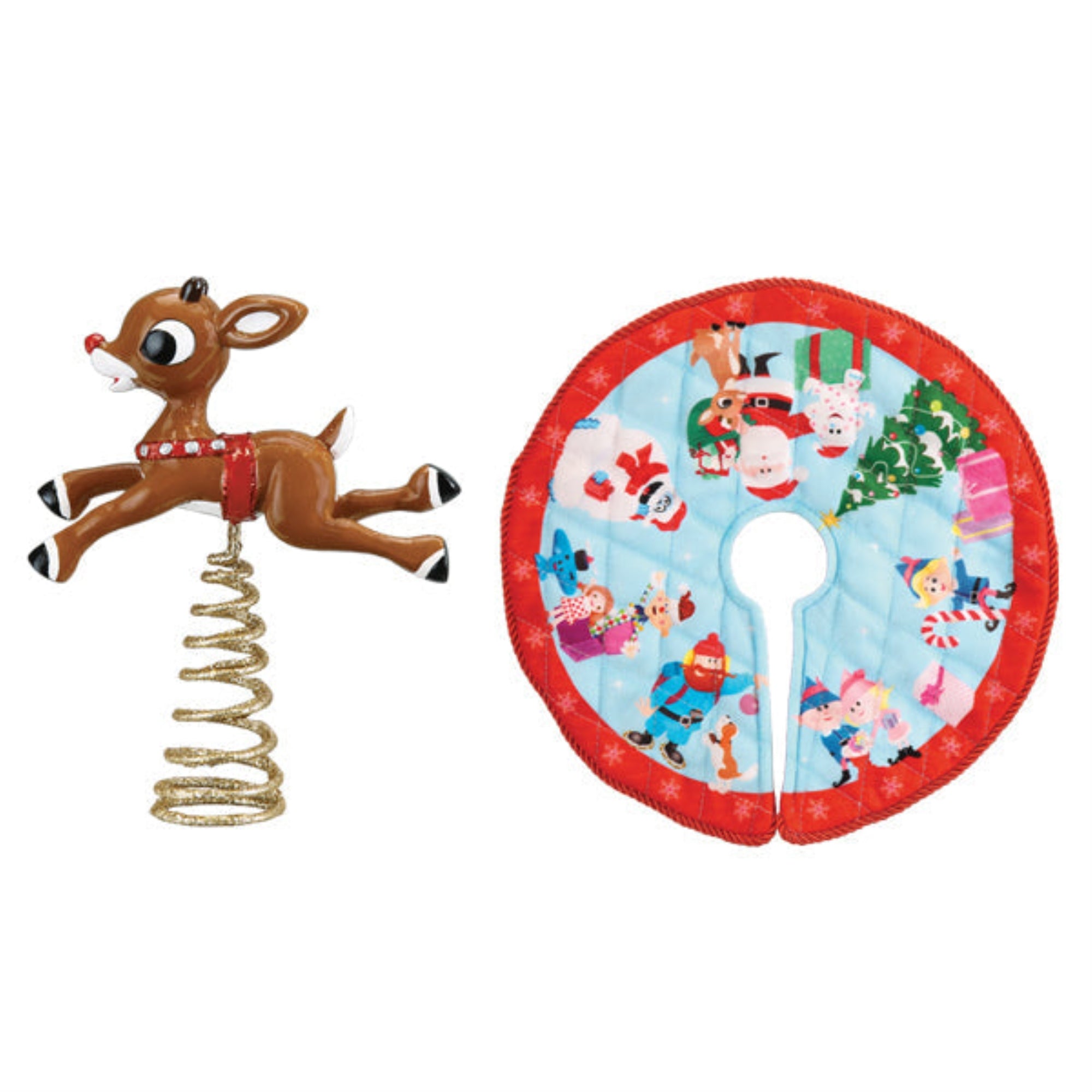 Old World Christmas Mini Rudolph The Red Nosed Reindeer Tree Topper and Tree Skirt Set