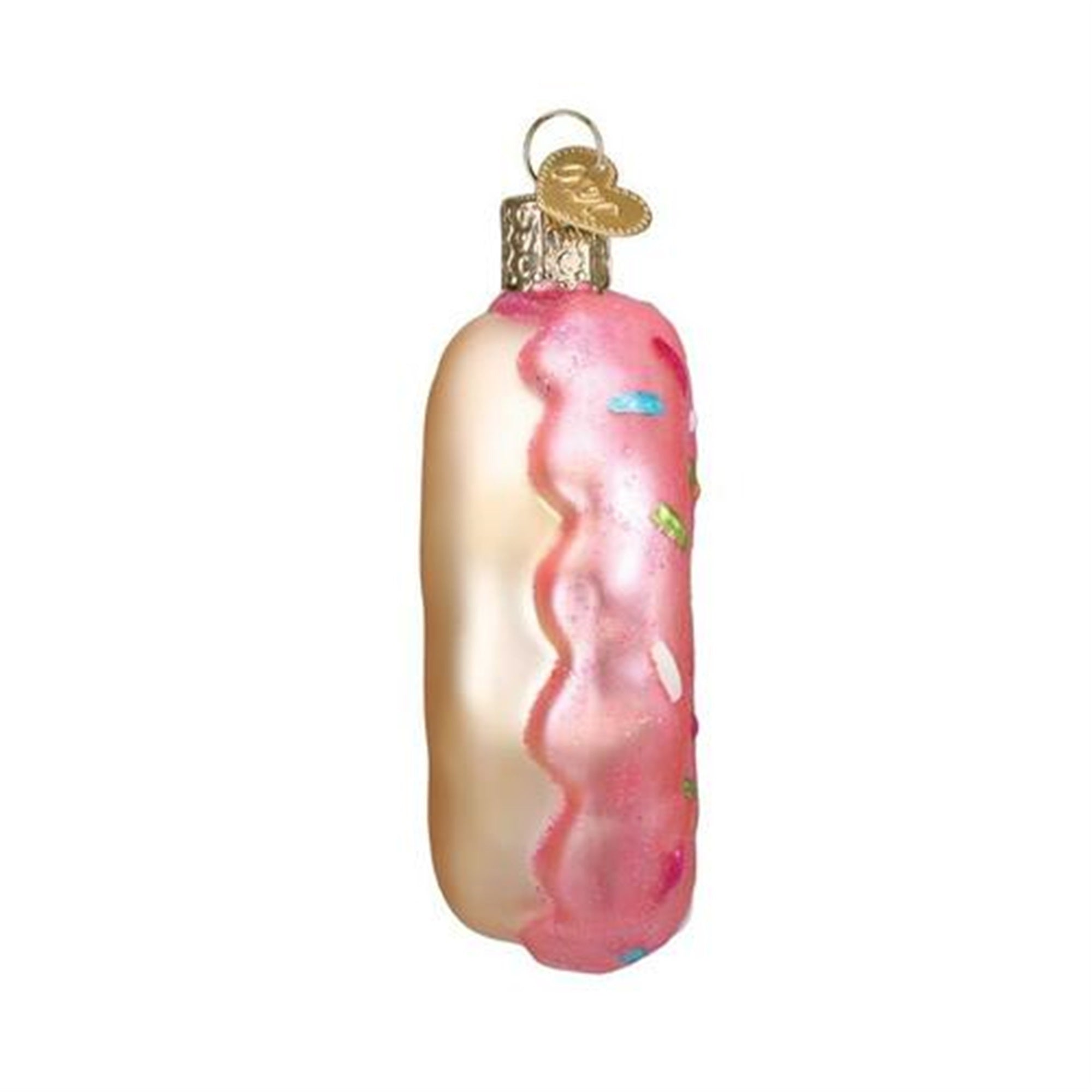 Old World Christmas Blown Glass Ornament for Christmas Tree, Pink Sprinkles Donut