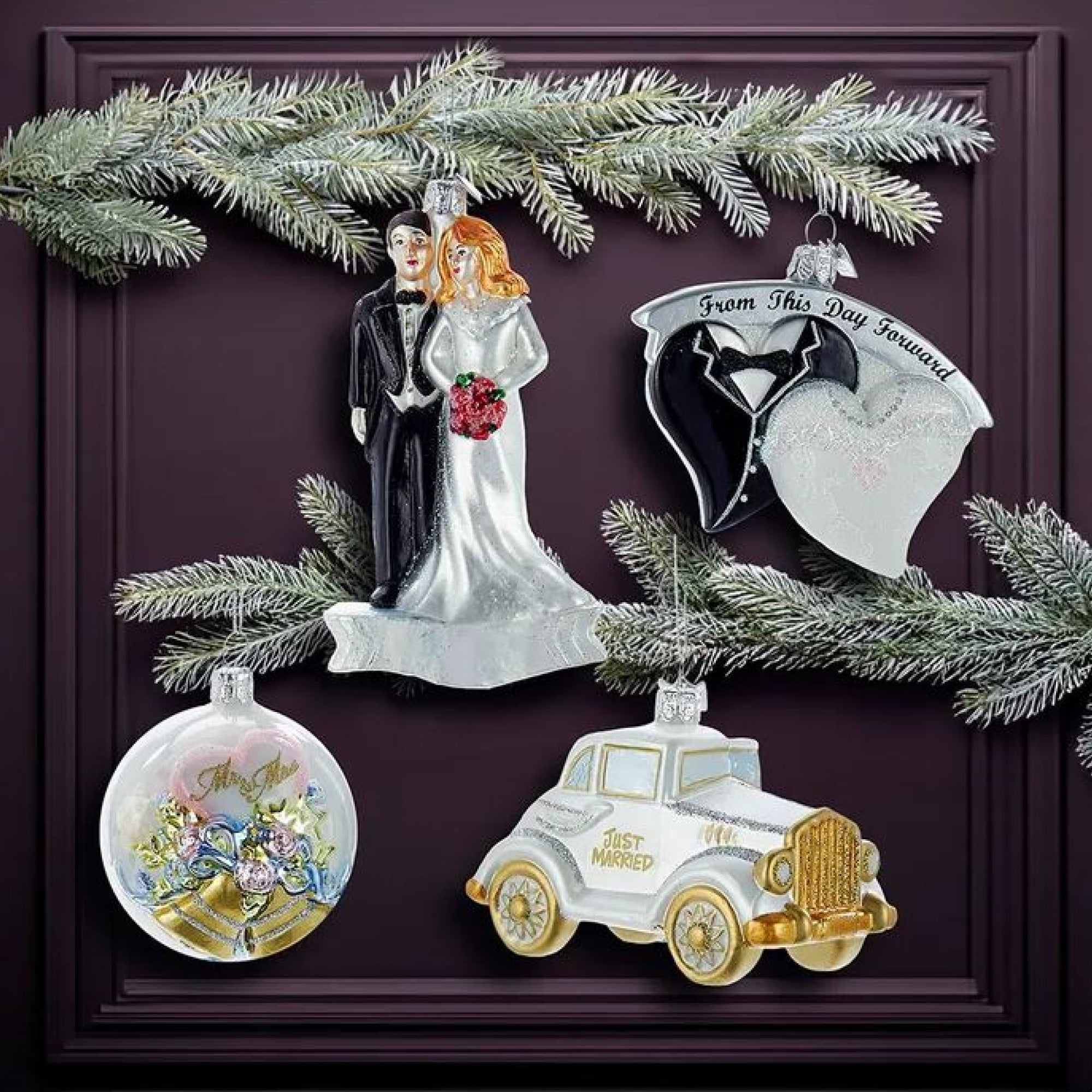 Kurt Adler Noble Gems™ Wedding Boxed Glass Ornaments, 4-Piece Box Set