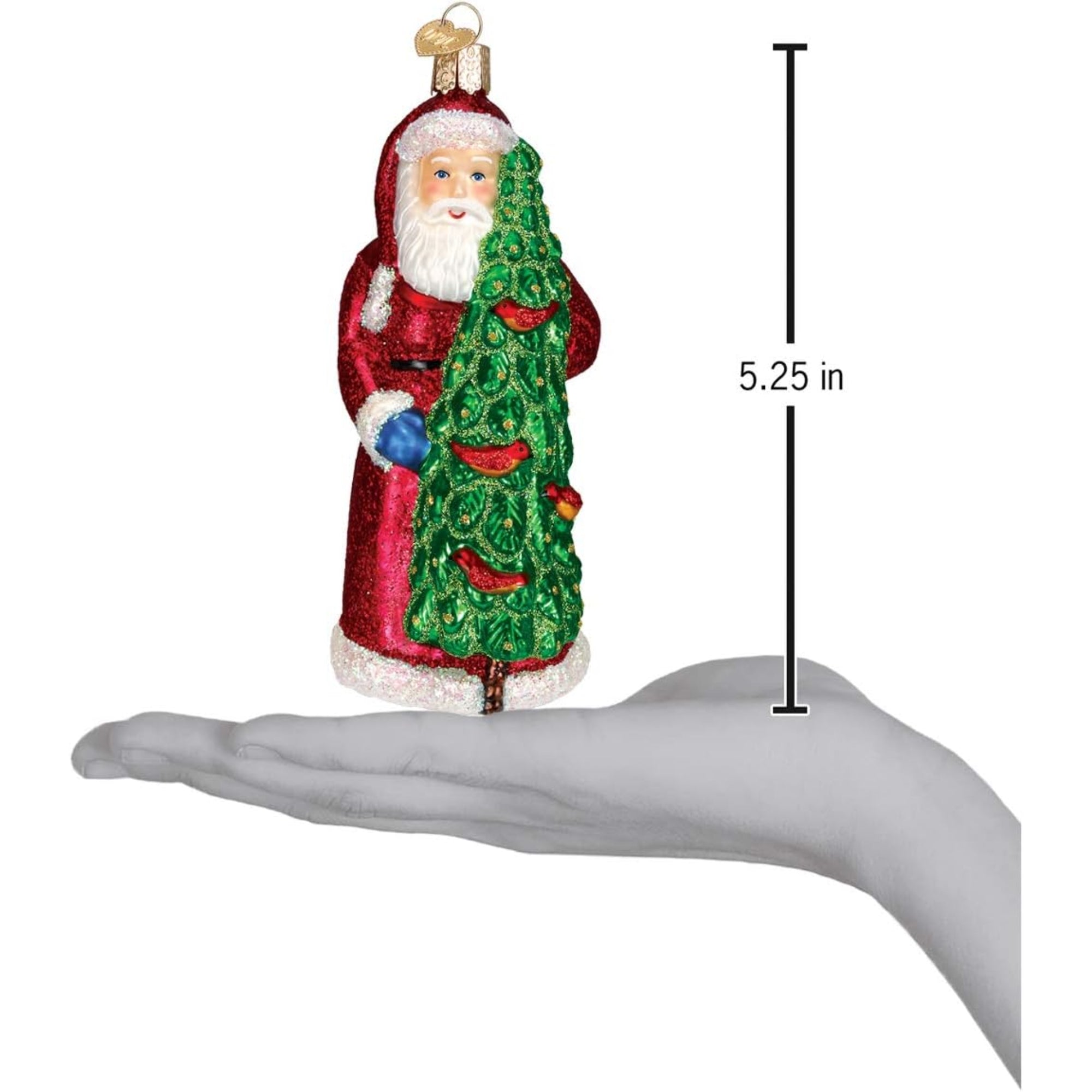 Old World Christmas Blown Glass Ornament for Christmas Tree, Santa with Calling Birds