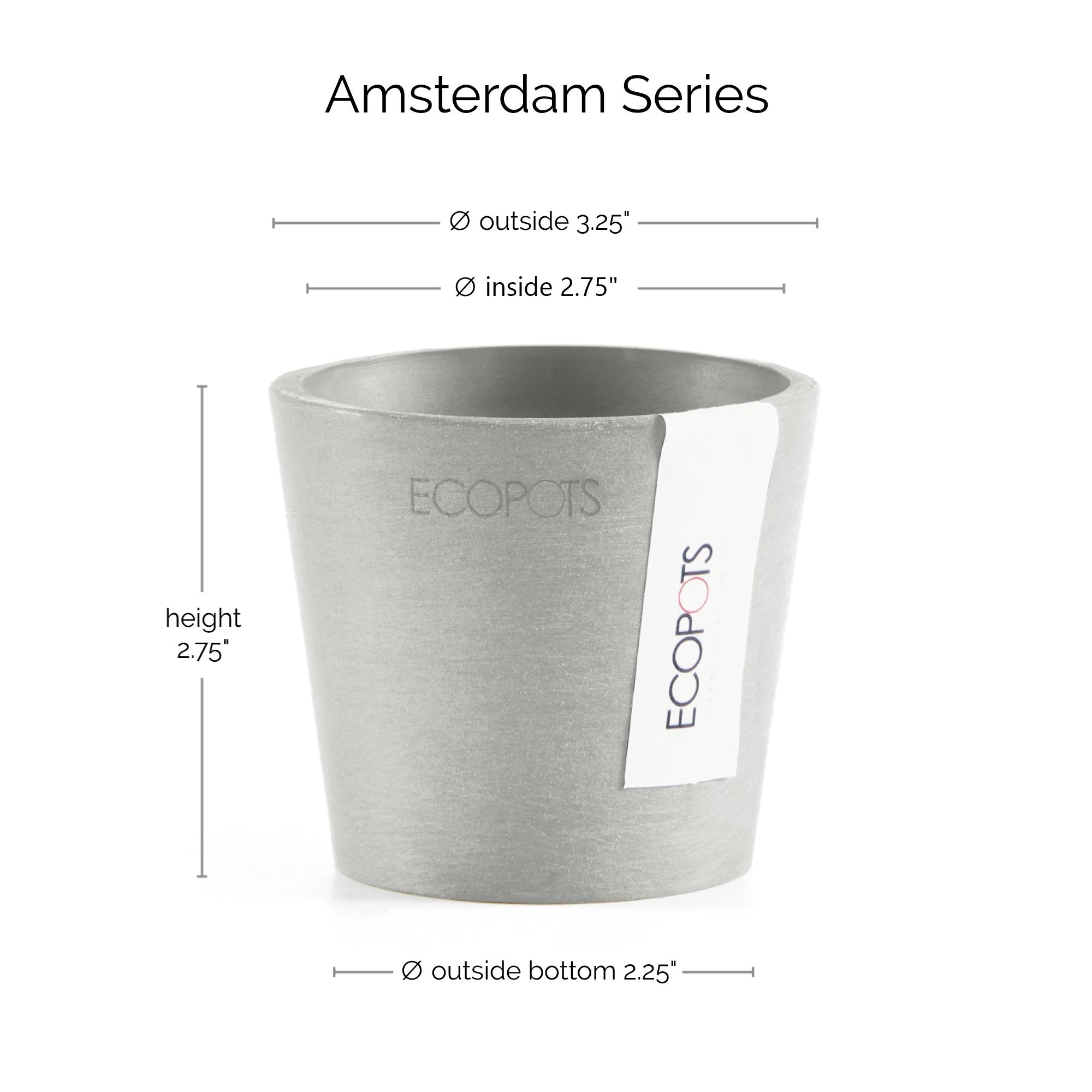 Ecopots Amsterdam Mini Durable Modern Round Recycled-Based Composite Flower Pot Planter
