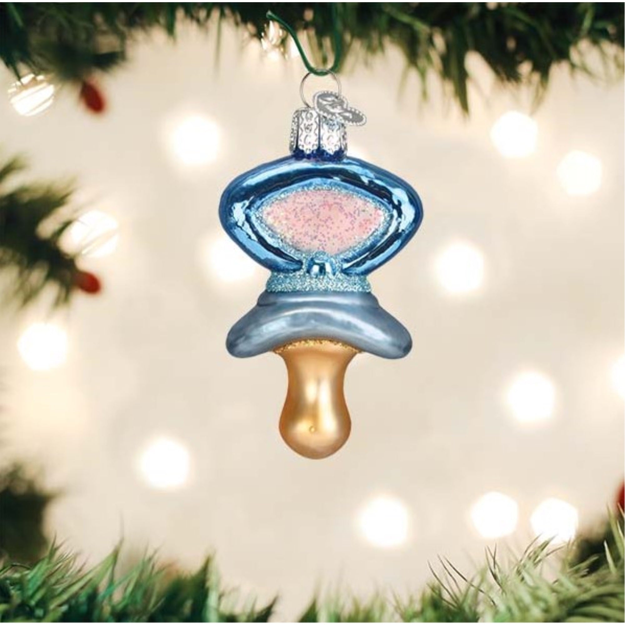 Old World Christmas Blown Glass Ornament for Christmas Tree, Blue Pacifier