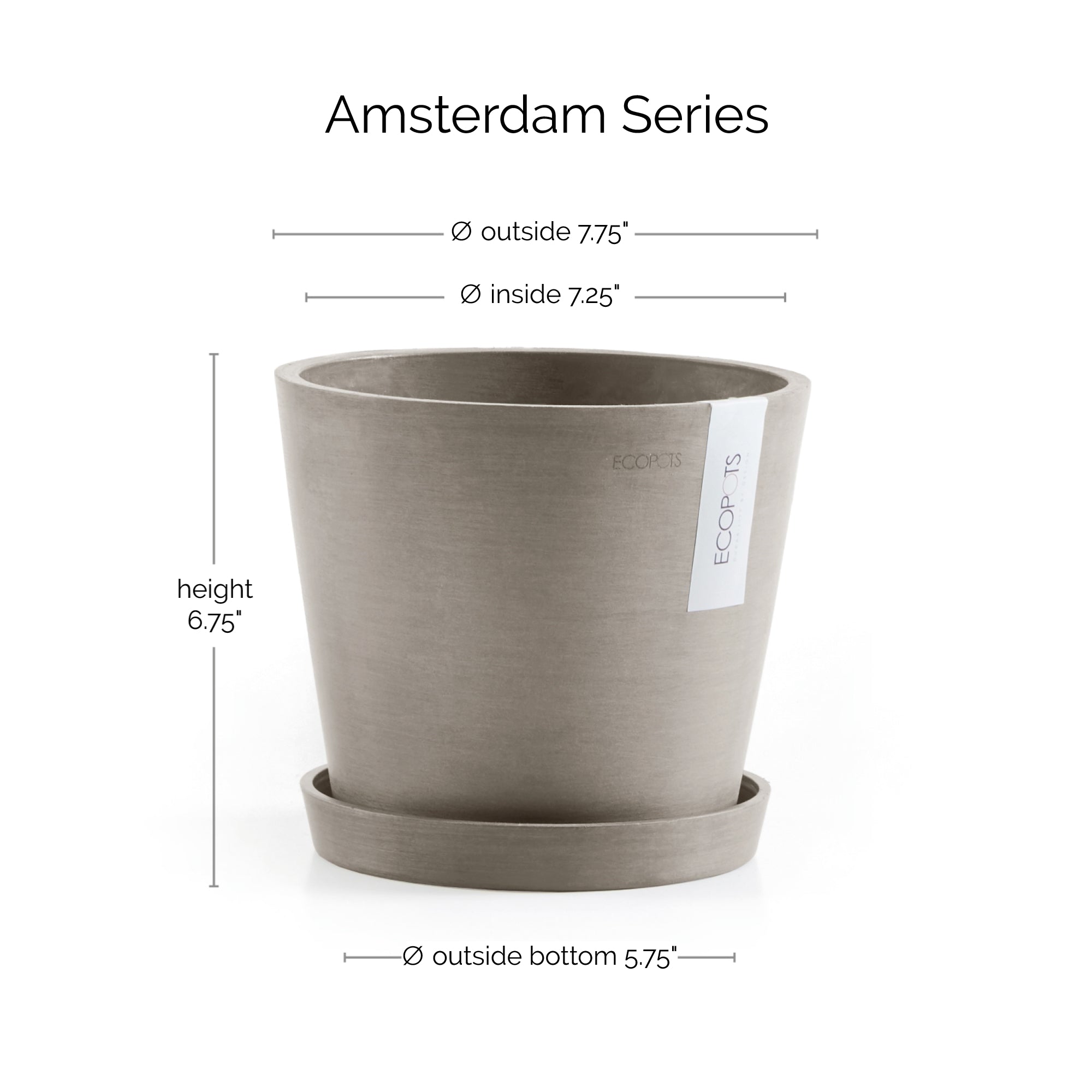 Ecopots Amsterdam Durable Modern Round In/Outdoor Recycled-Based Composite Flower Pot Planter