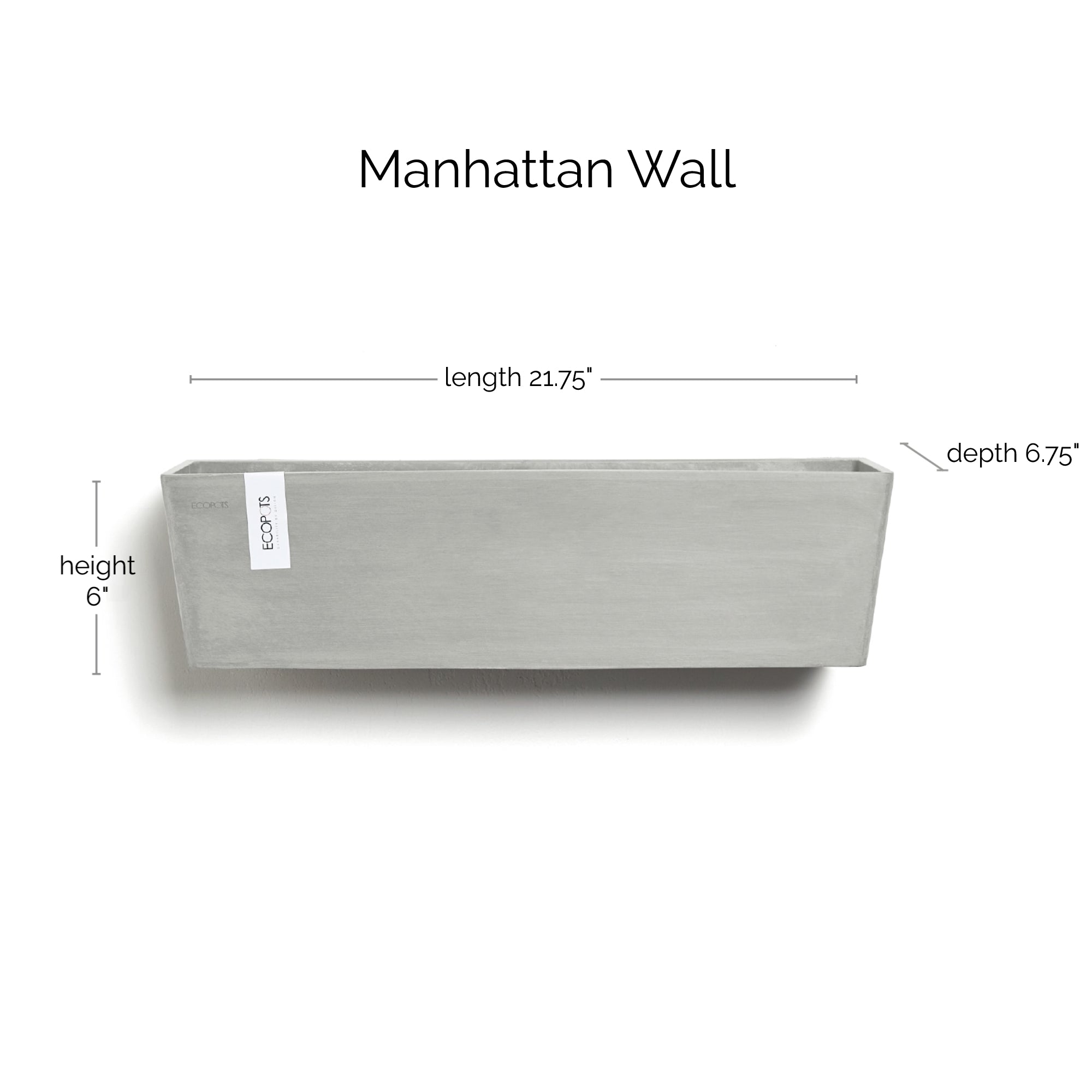 Ecopots Manhattan Wall Durable Modern Rectangular Indoor/Outdoor Recycled-Based Composite Hanging Flower Planter