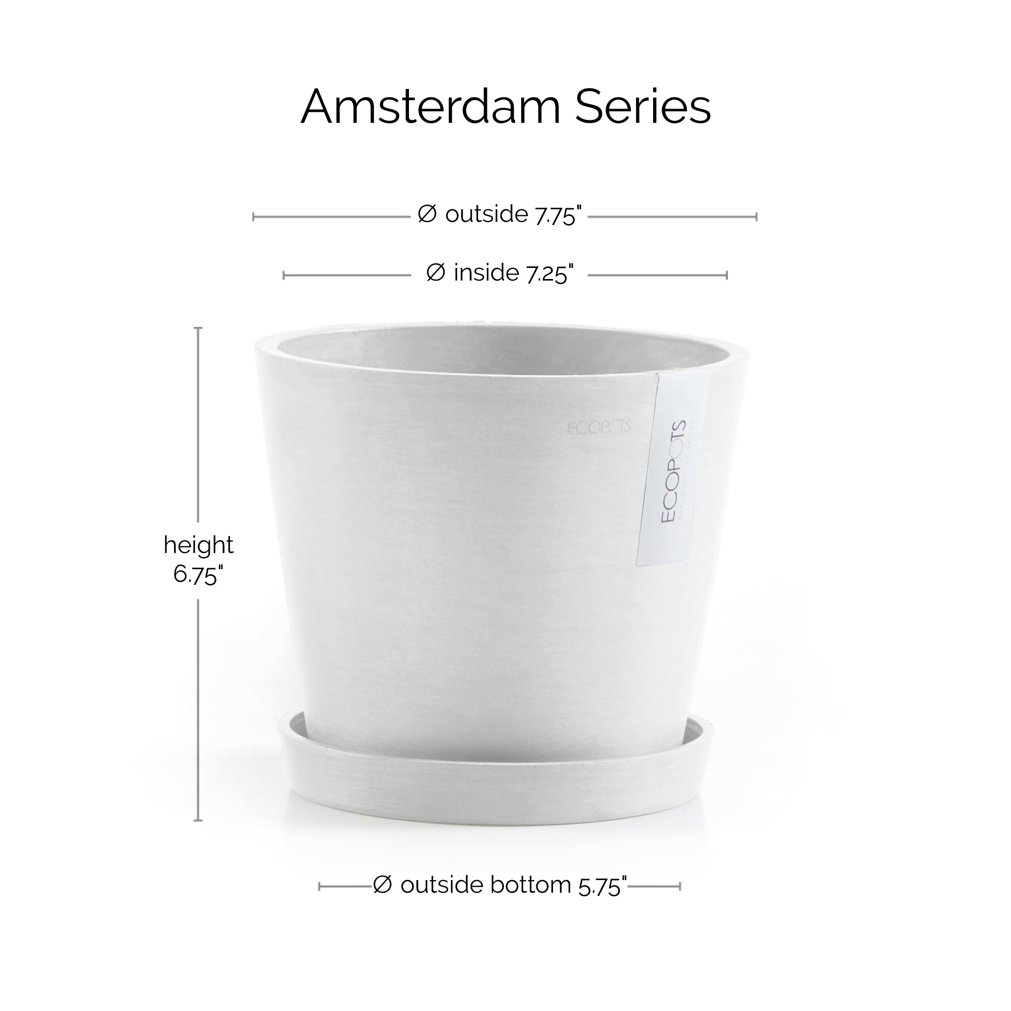 Ecopots Amsterdam Durable Modern Round In/Outdoor Recycled-Based Composite Flower Pot Planter