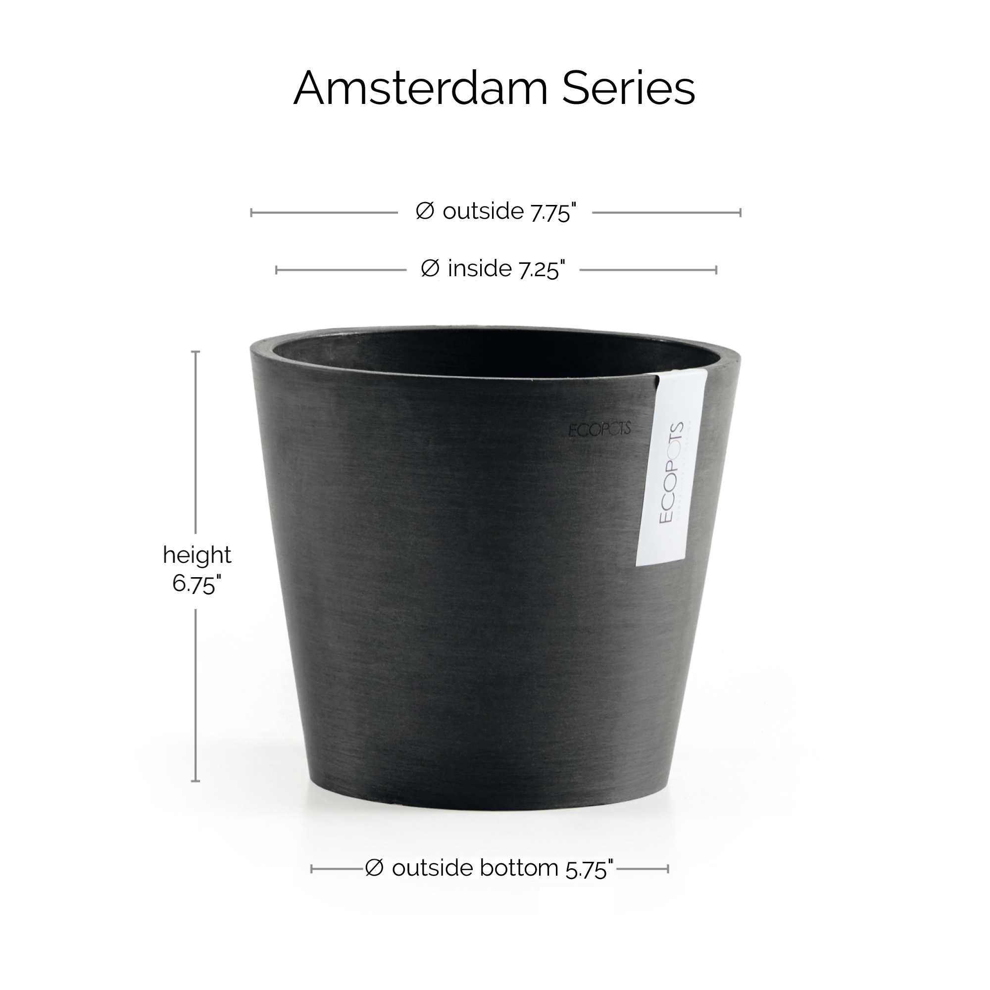 Ecopots Amsterdam Durable Modern Round In/Outdoor Recycled-Based Composite Flower Pot Planter