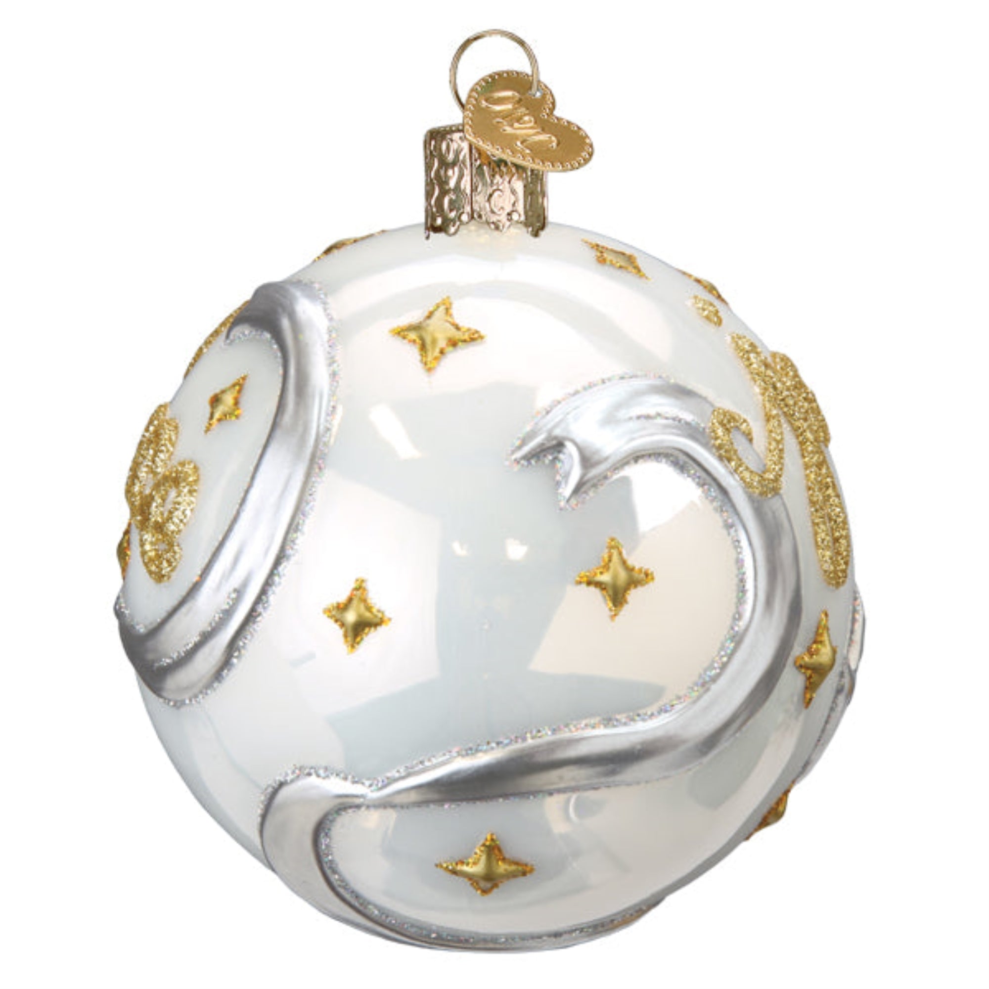 Old World Christmas Hanging Mouth-Blown Glass Ornament for Trees, Peace & Joy Round Ball, 3.5"
