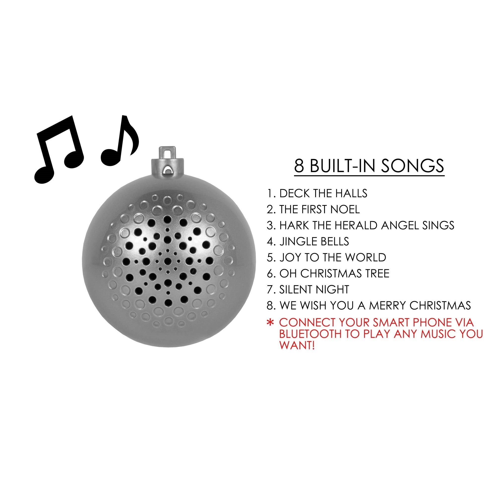 Kurt Adler Music Playing Hanging Ball Ornament for Christmas Tree, Silver, 3"