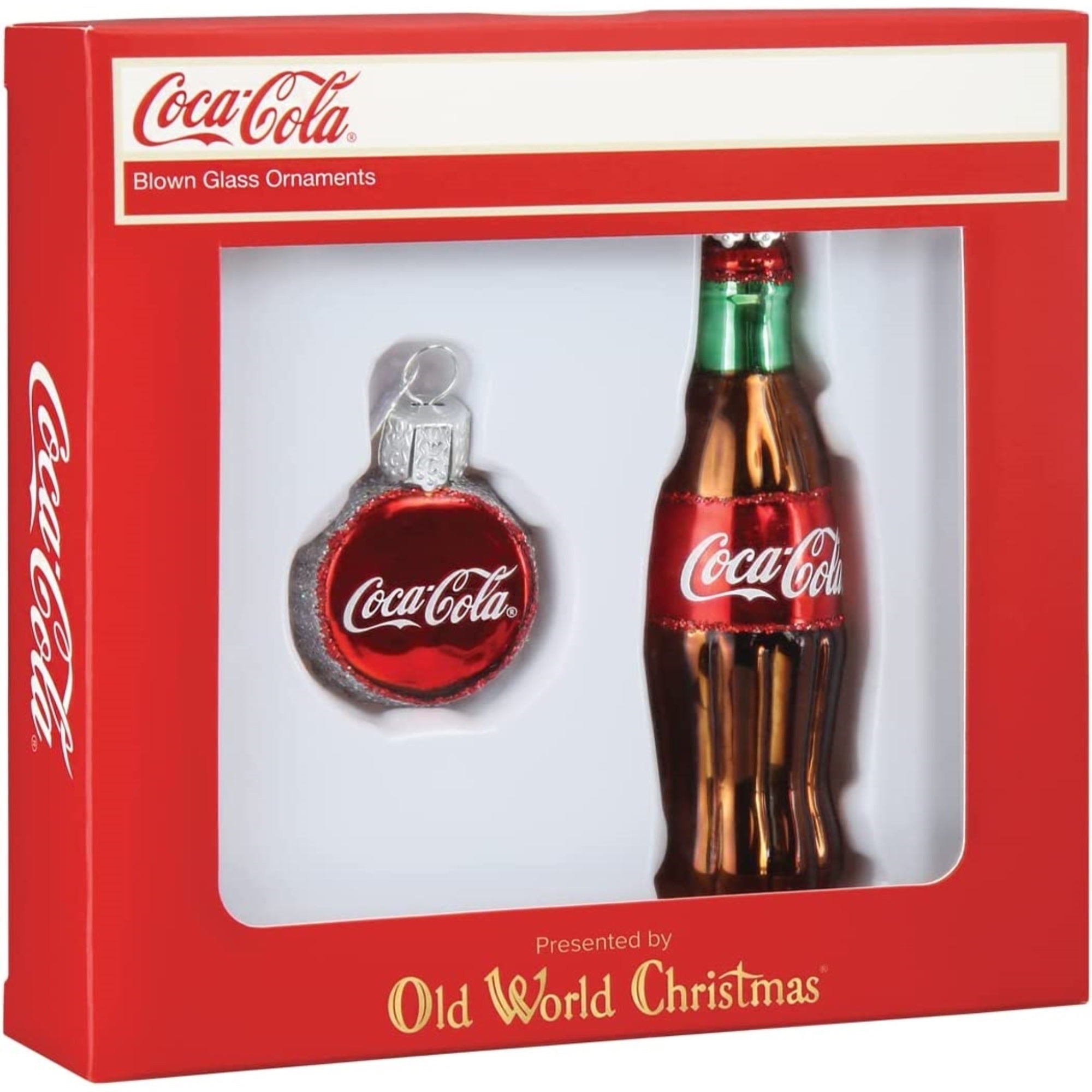 Old World Christmas Blown Glass Ornaments for Christmas Tree, Coca-Cola Bottle and Cap (2-Piece Set)