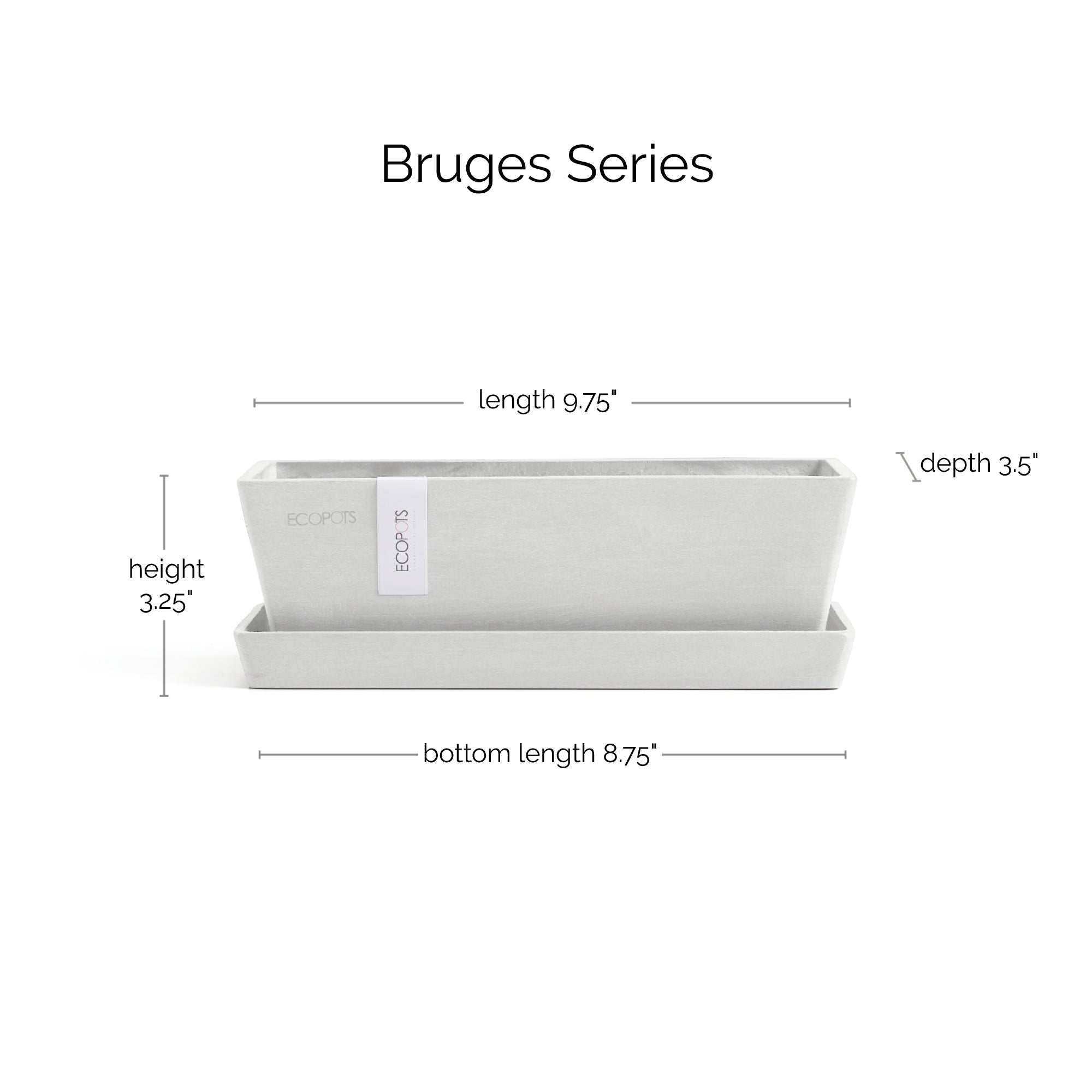 Ecopots Bruges Mini Durable Modern Rectangular Indoor/Outdoor Recycled-Based Composite Flower Pot Planter with Saucer