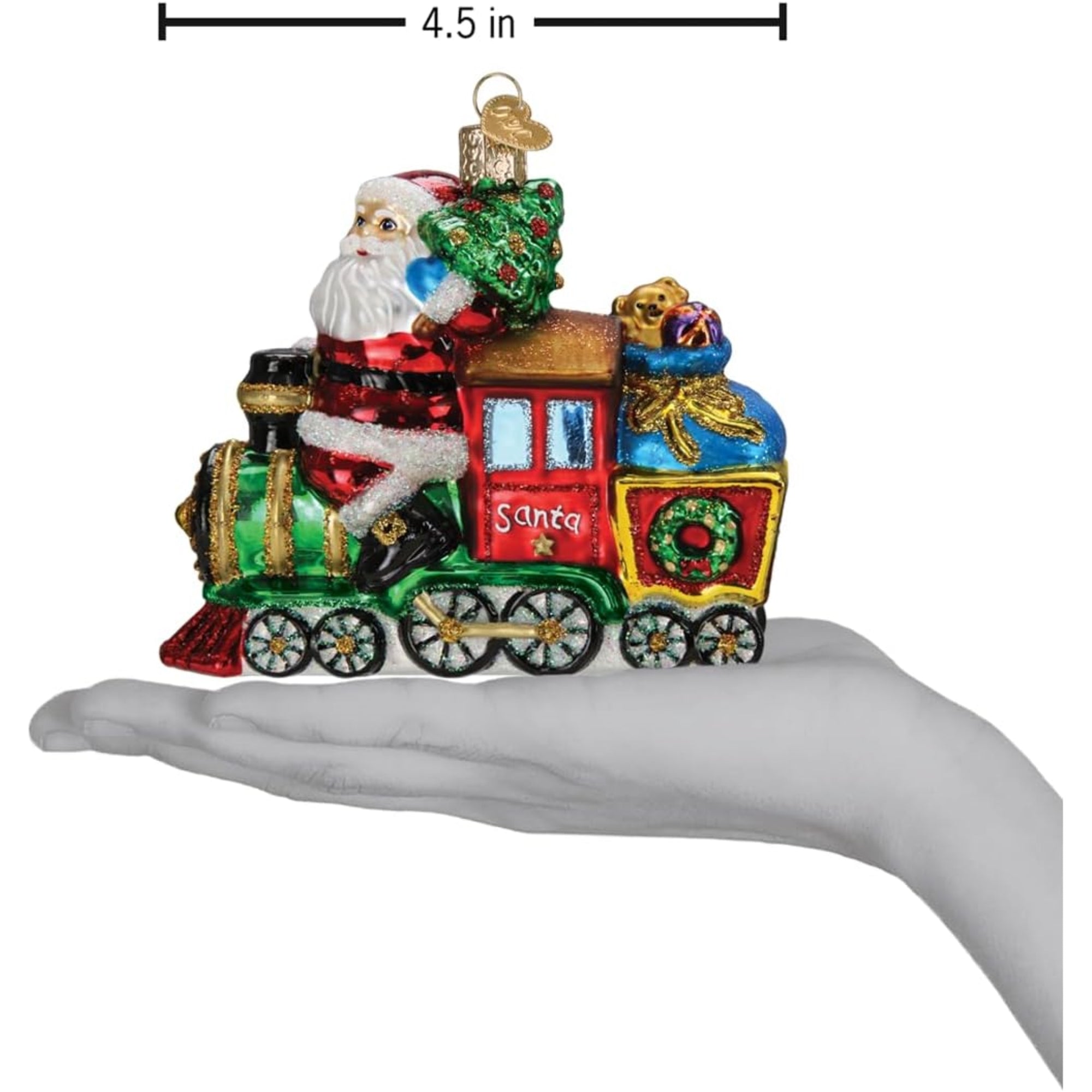 Old World Christmas Blown Glass Ornament for Christmas Tree, Santa On Locomotive