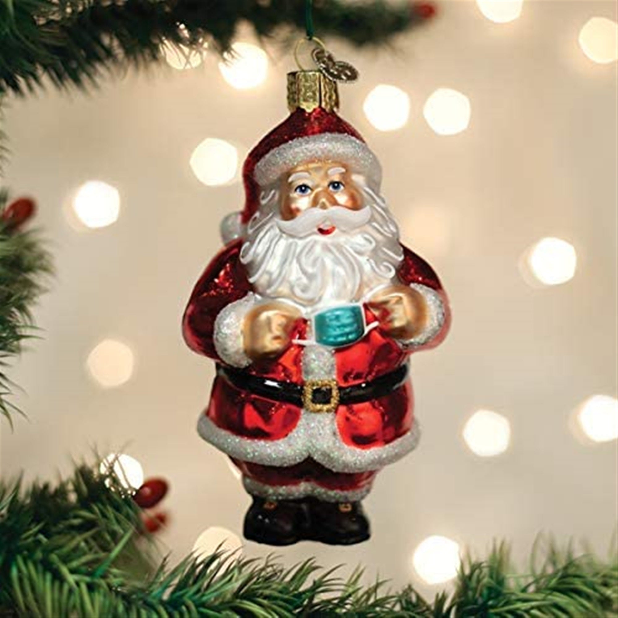 Old World Christmas Blown Glass Ornament for Christmas Tree, Santa Revealed